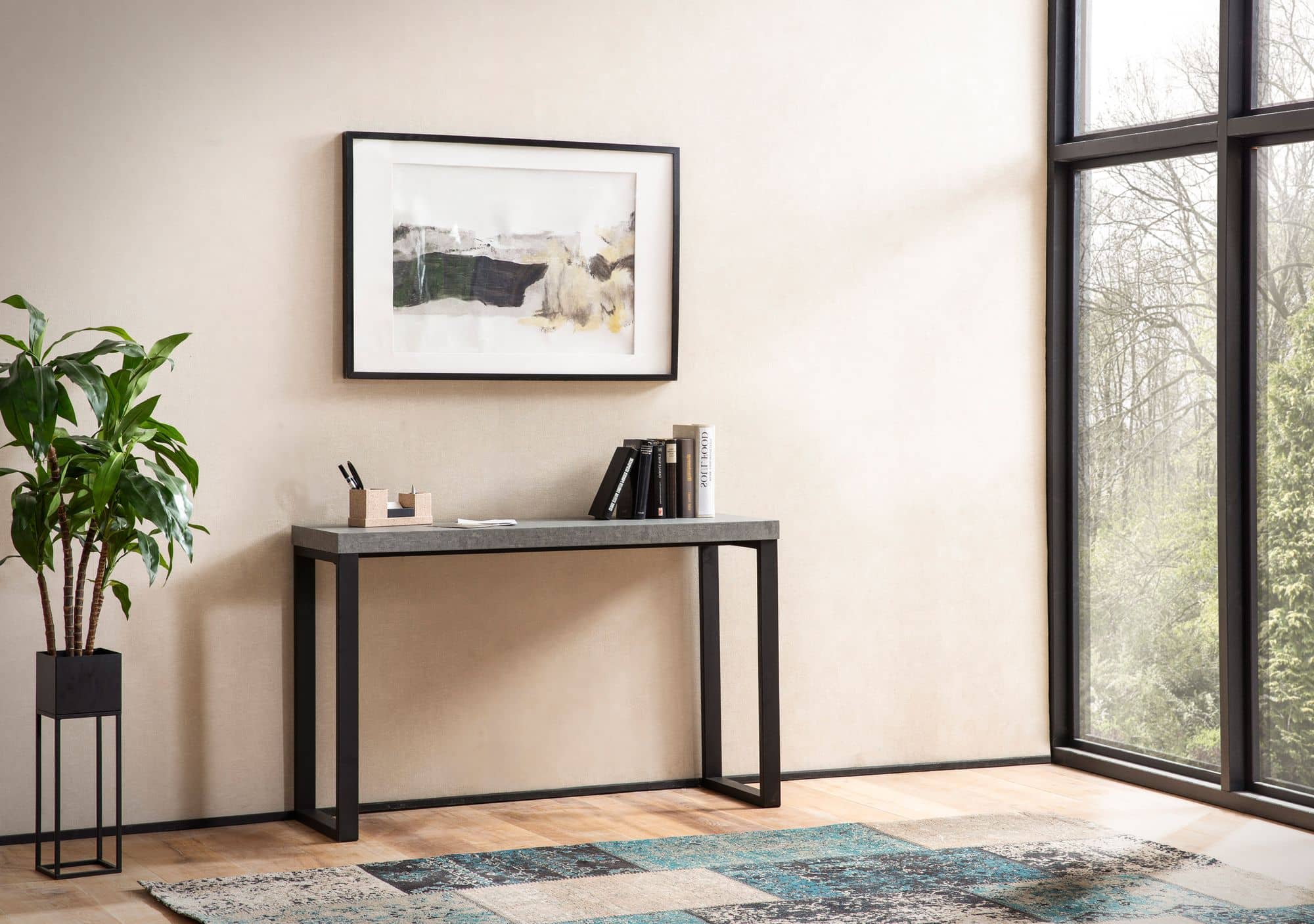 Konsolentisch Beton-Optik / Schwarz 120x40x76 cm Design Anrichte Flur Konsolentisch Beton-Optik / Schwarz 120x40x76 cm Design Anrichte Flur