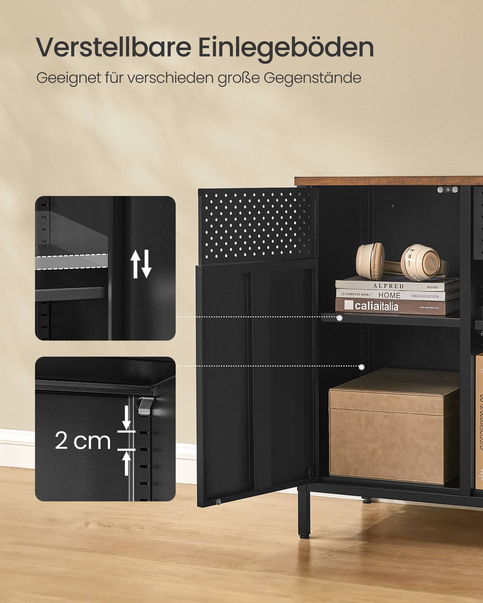 Aufbewahrungsschrank mit Doppeltür vintagebraun-mattschwarz Aufbewahrungsschrank mit Doppeltür vintagebraun-mattschwarz
