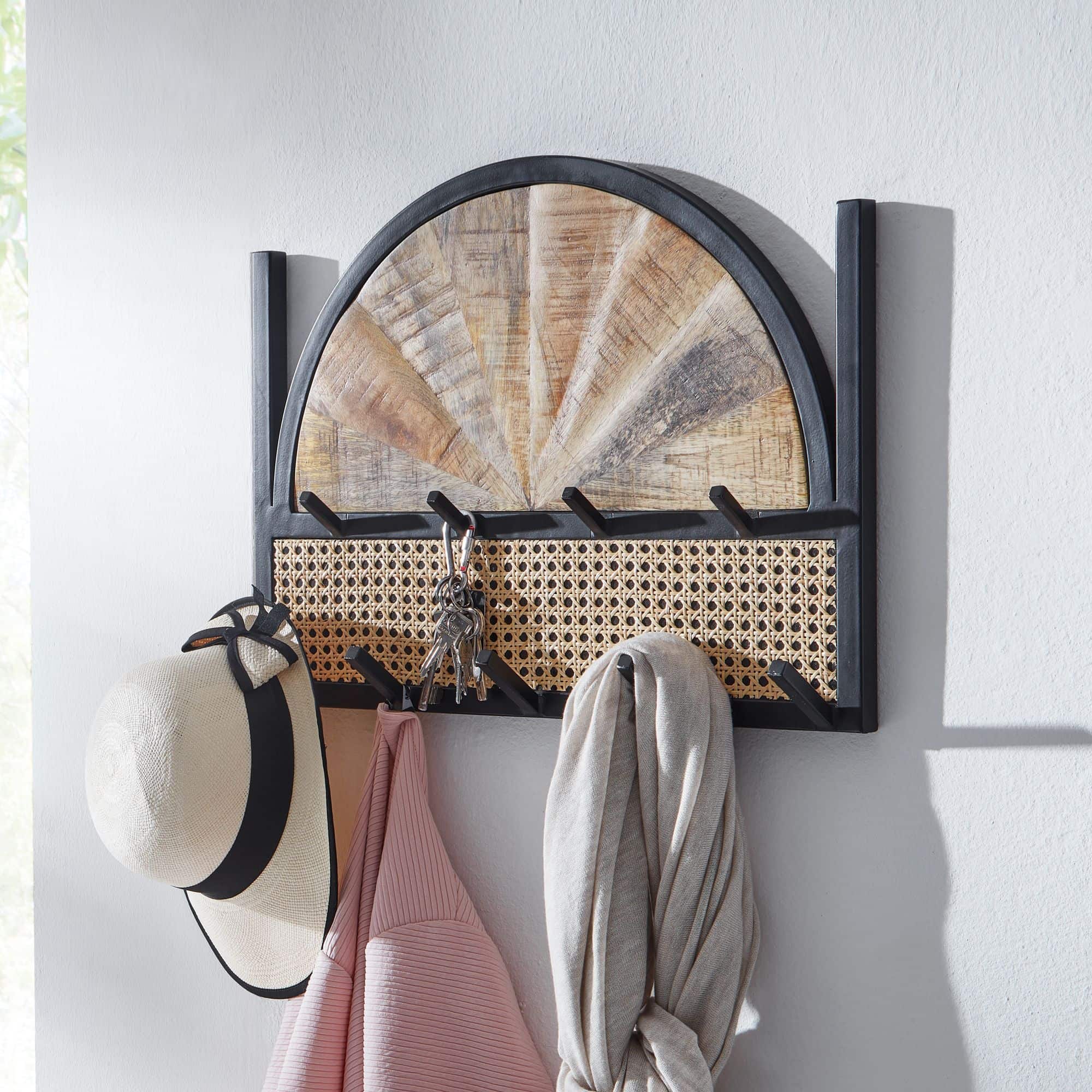 67864-Wohnling-Garderobe-54x8x40-cm-Mango-Rattan-WL6-590-WL6-590_5 Wandgarderobe Mango Massivholz / Rattan 53x40x7,5 cm Design Flurgarderobe