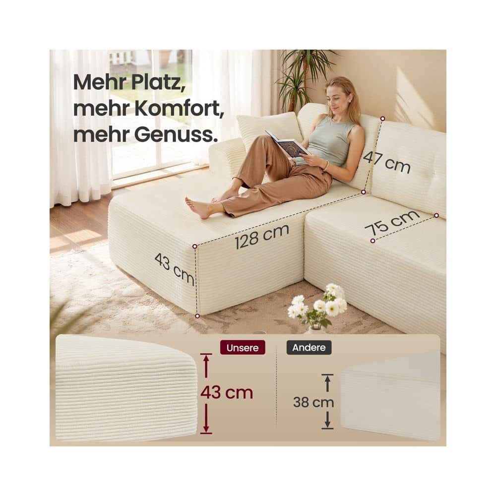 Modulares Ecksofa 244 cm mit Chaiselongue cremeweiß Modulares Ecksofa 244 cm mit Chaiselongue cremeweiß