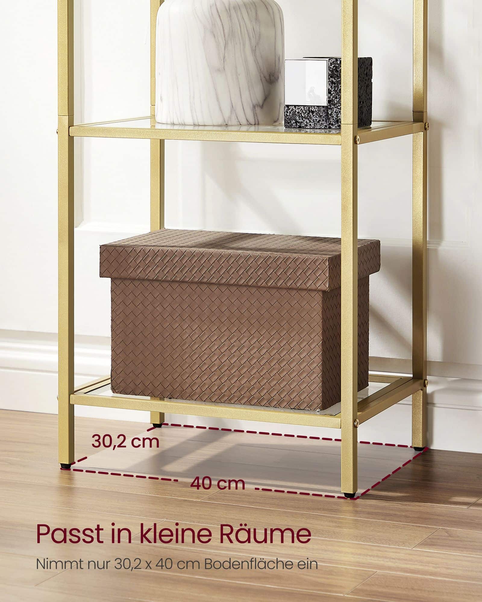 Bücherregal 5 Ebenen bogenförmig Metallstruktur goldfarben-transparent Bücherregal 5 Ebenen bogenförmig Metallstruktur goldfarben-transparent