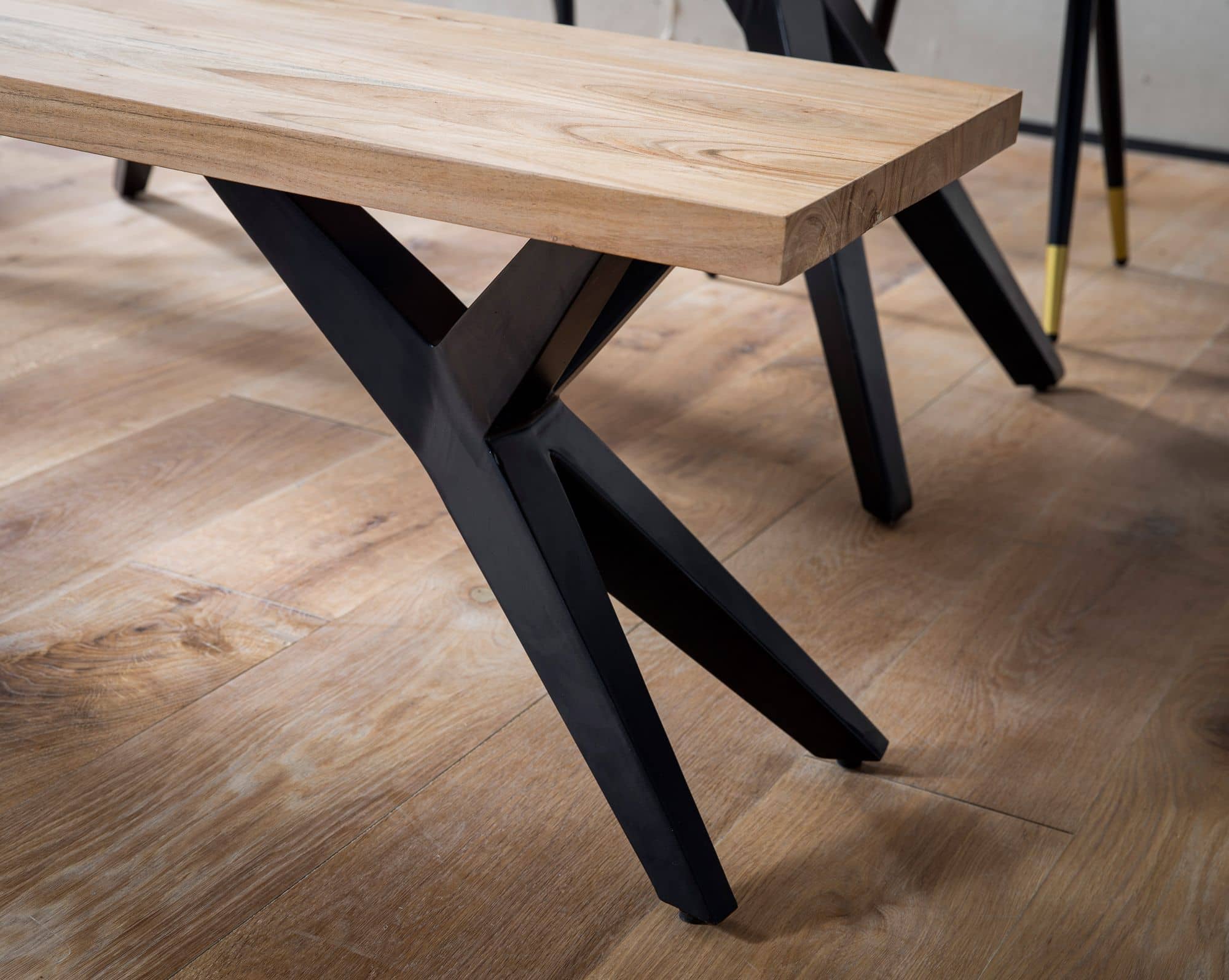 Esszimmerbank 160x45x45 cm Akazie Massivholz Metall Loft-Style Esszimmerbank 160x45x45 cm Akazie Massivholz Metall Loft-Style