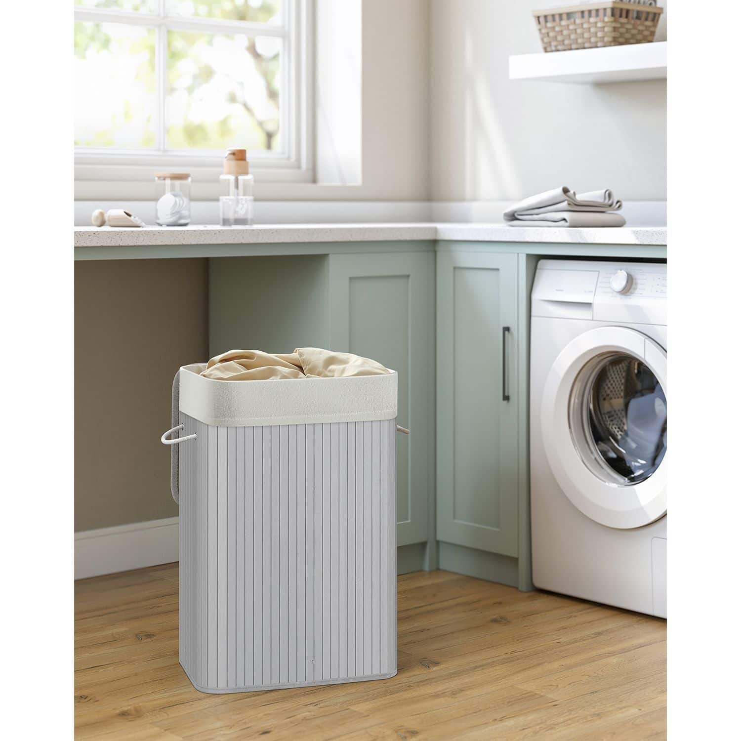 Wäschekorb mit Deckel, 72 L, Wäschesammler aus Bambus Wäschekorb mit Deckel, 72 L, Wäschesammler aus Bambus