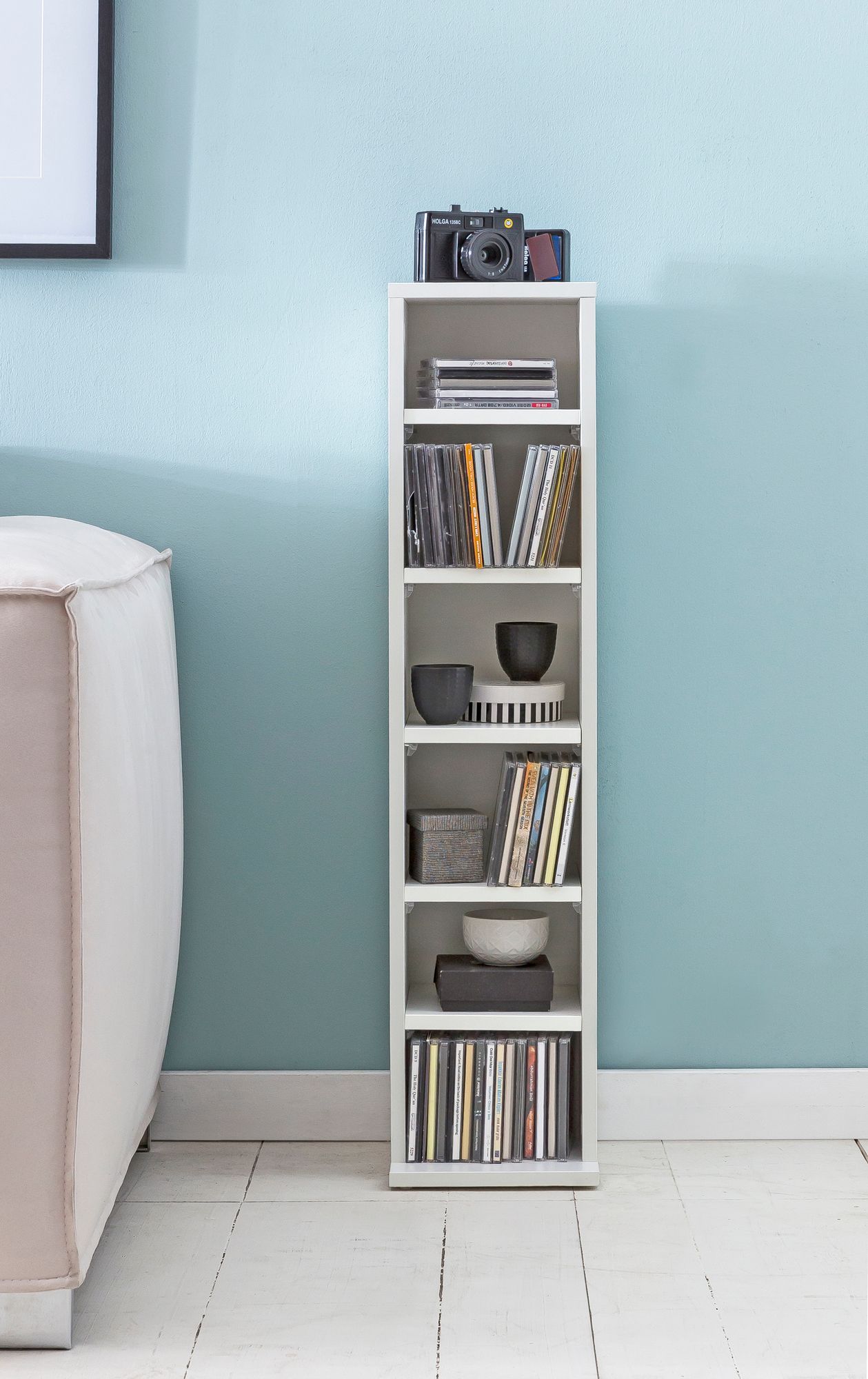 48496-WOHNLING-CD-Regal-RIGA-21x20x90-cm-Weiss-WL_4 CD-Regal WL5.836 Holz 21x90x20 cm Offenes Bücherregal Schmal