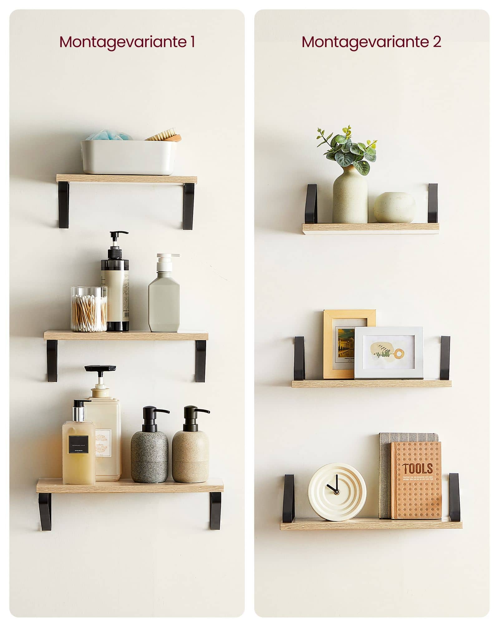 Wandregal 3er Set eichenfarben-schwarz-LWS033B11 Wandregal 3er Set eichenfarben-schwarz-LWS033B11