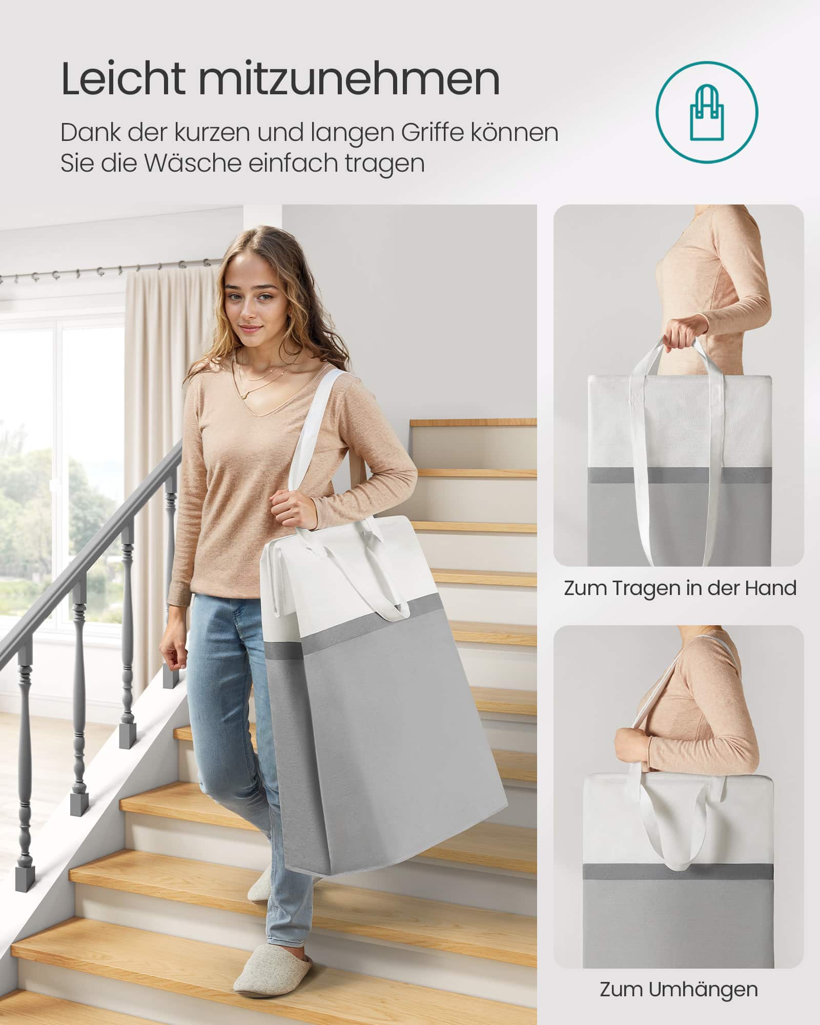 Wäschekorb 2er Set 75 L mit Griffen taubengrau Wäschekorb 2er Set 75 L mit Griffen taubengrau