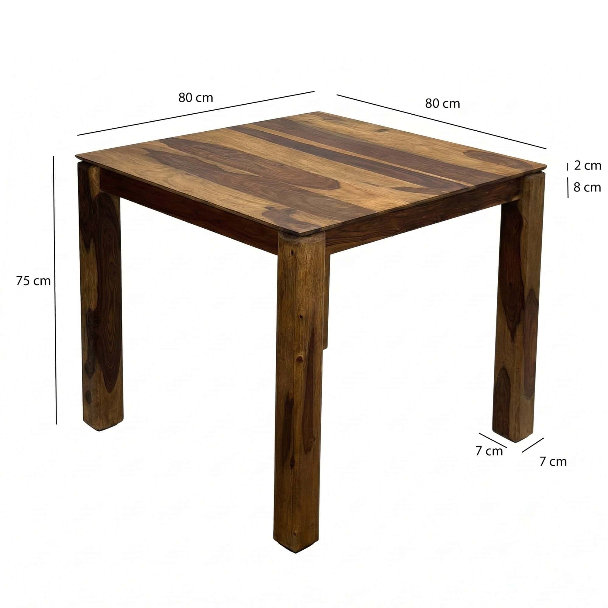 Esstisch Massivholz Sheesham 80x80 cm Dunkelbraun - Quadratischer Esszimmertisch Holz - Küchentisch modern für 4 Personen - Stabiler Holztisch - Tisch für Esszimmer Bistrotisch Handmade