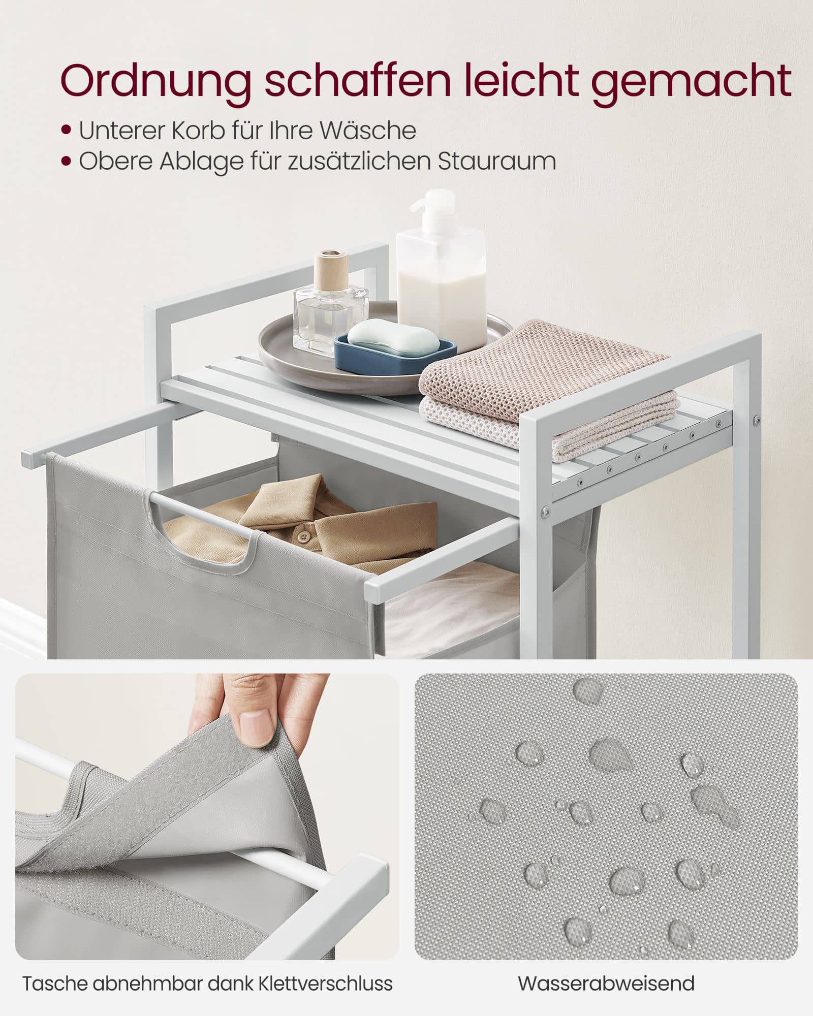 Wäschesammler mit Ablage aus Oxford-Gewebe 65 L taubengrau