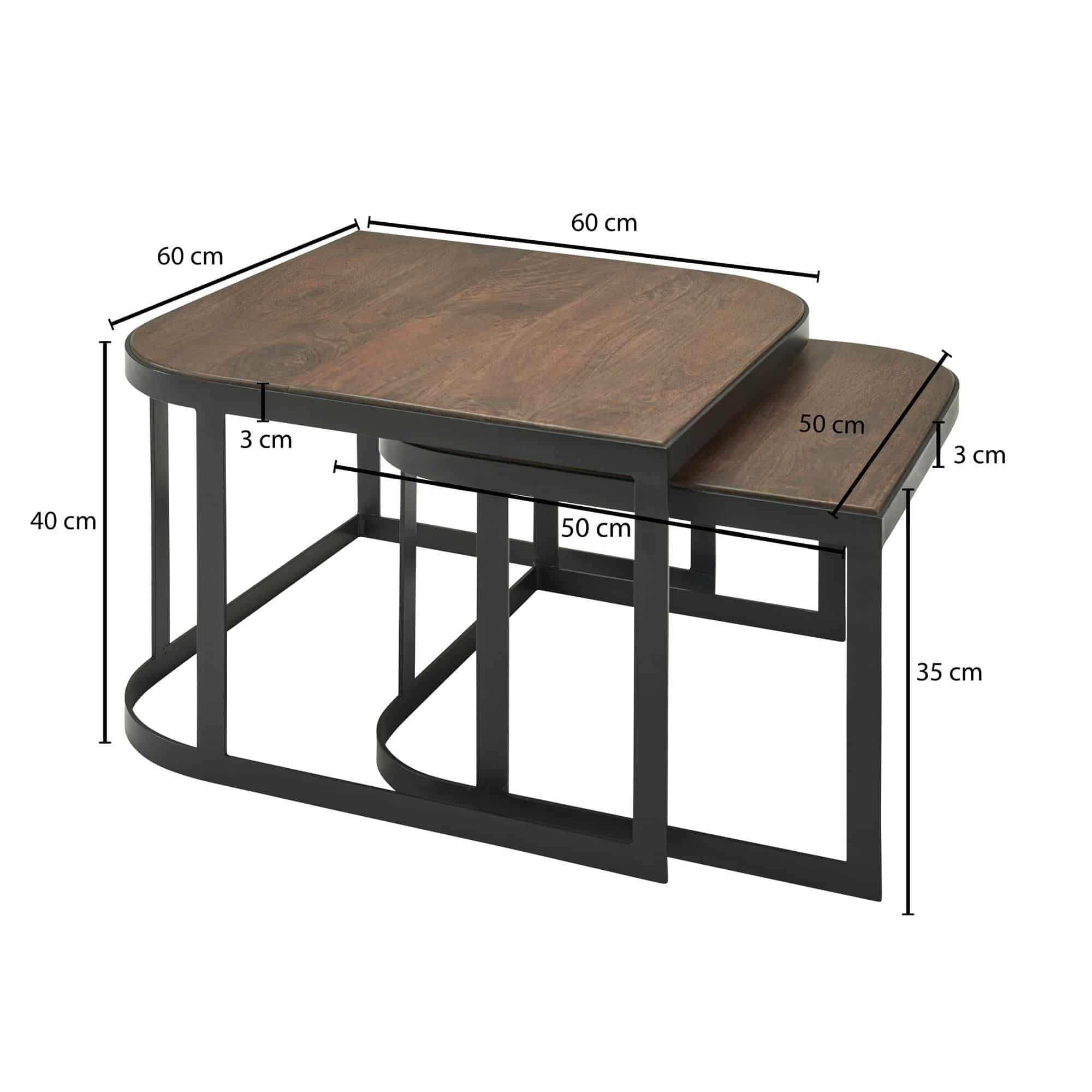 58425-WOHNLING-Beistelltisch-2er-Set-Mango-Dunkel-WL6-341-WL6-341_1 Couchtisch-Set Mango 2er Dunkel – Massivholz & Metall Ø 60/50 cm