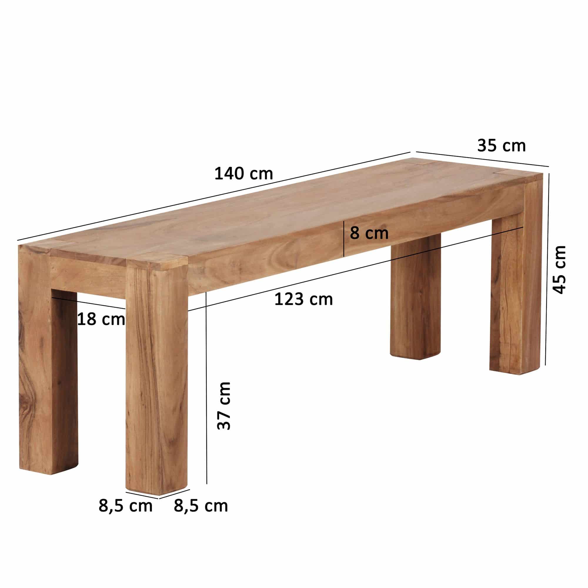 Esszimmer Sitzbank MUMBAI Massiv-Holz Akazie 140 x 45 x 35 cm Holz-Bank Natur-Produkt Küchenbank im Landhaus-Stil Esszimmer Sitzbank MUMBAI Massiv-Holz Akazie 140 x 45 x 35 cm Holz-Bank Natur-Produkt Küchenbank im Landhaus-Stil