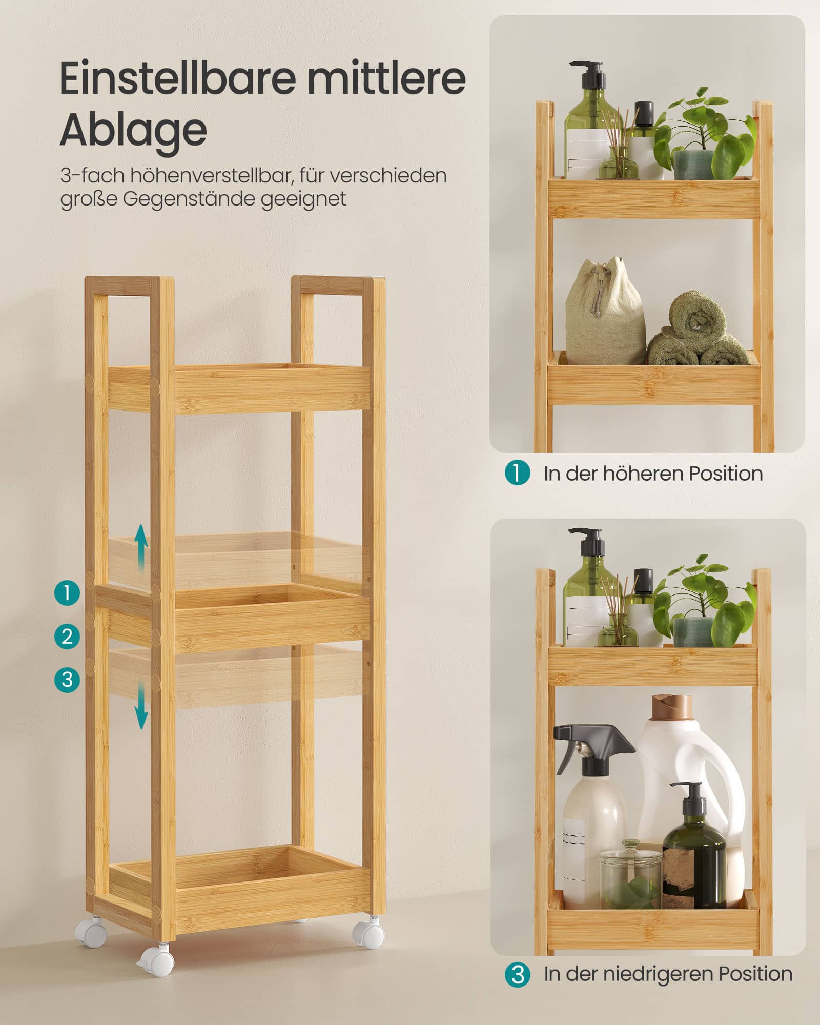 Badezimmerregal mit 3 Ebenen schmal platzsparend