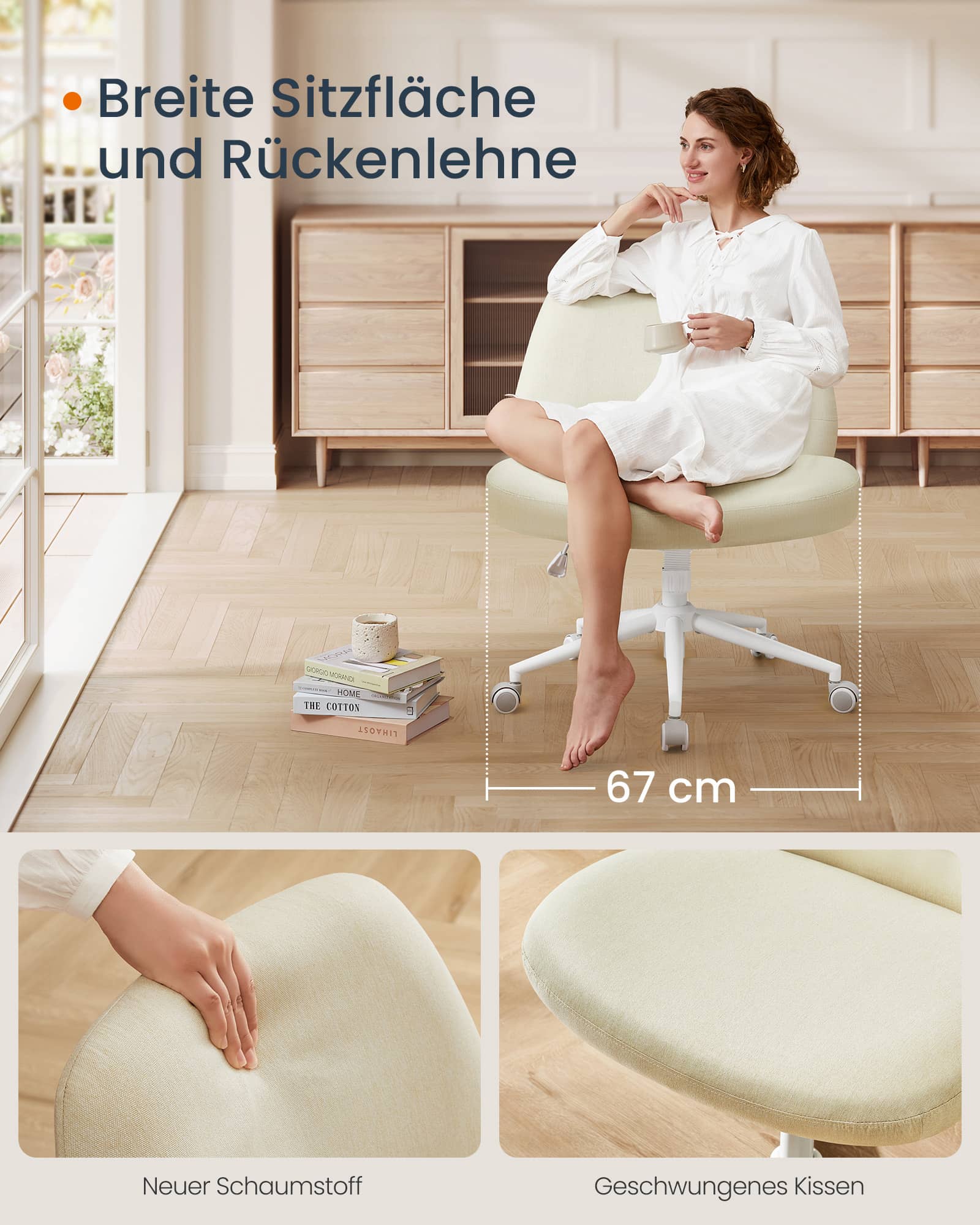 Bürostuhl mit breiter Sitzfläche und Fußkreuz beige Bürostuhl mit breiter Sitzfläche und Fußkreuz beige