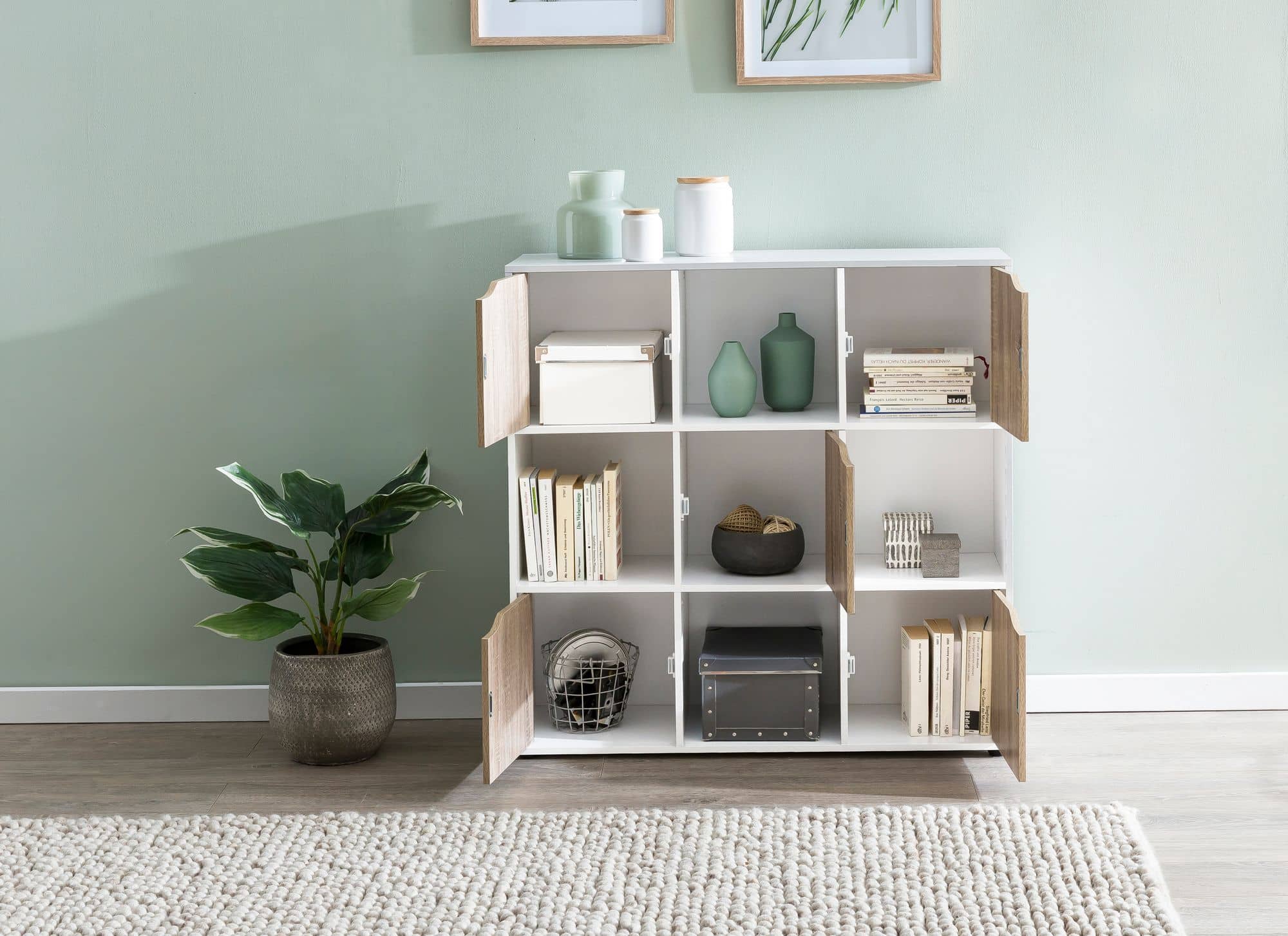 46372-WOHNLING-Sideboard-SOMA-Sonoma-88-8x29x90-5_6 Sideboard MASSA 89 x 91 x 29 cm Bücherregal mit 9 Fächern Sonoma