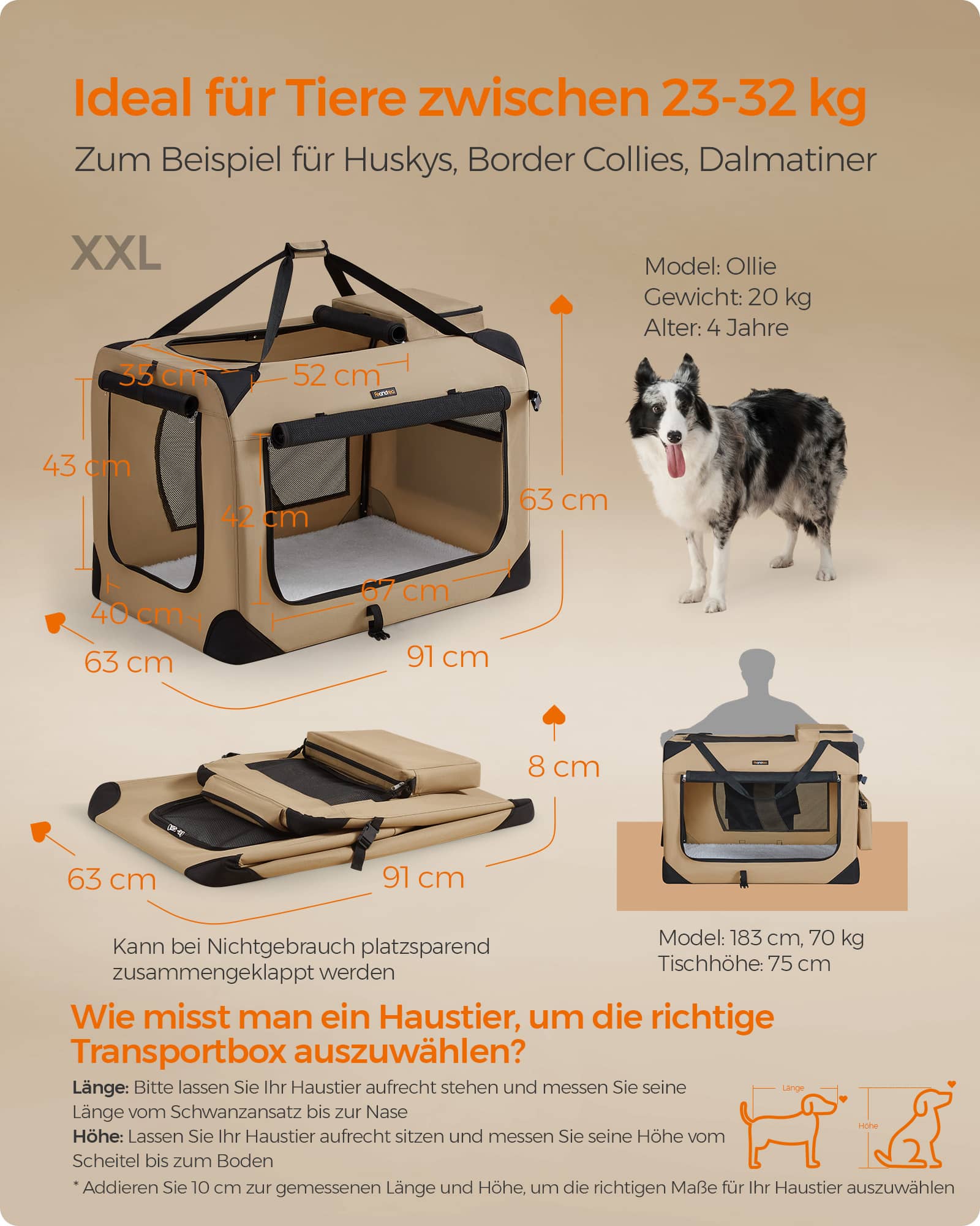 Hundebox XXL aus Oxford-Gewebe mit Griffen kamelbraun Hundebox XXL aus Oxford-Gewebe mit Griffen kamelbraun