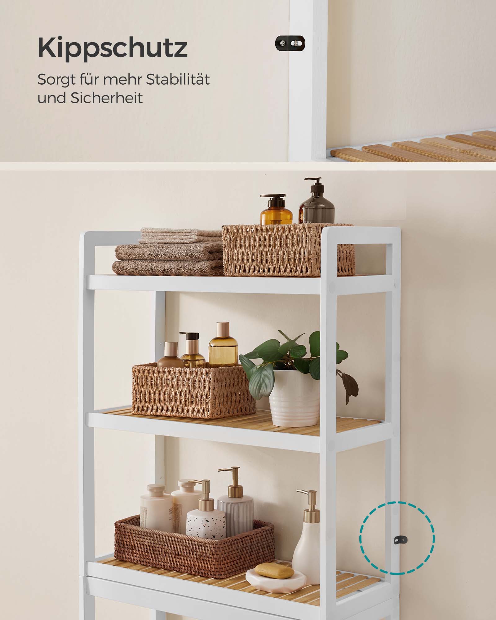 3-stöckiges Badregal aus Bambus wolkenweiß-naturfarben-BTS001W02 3-stöckiges Badregal aus Bambus wolkenweiß-naturfarben-BTS001W02