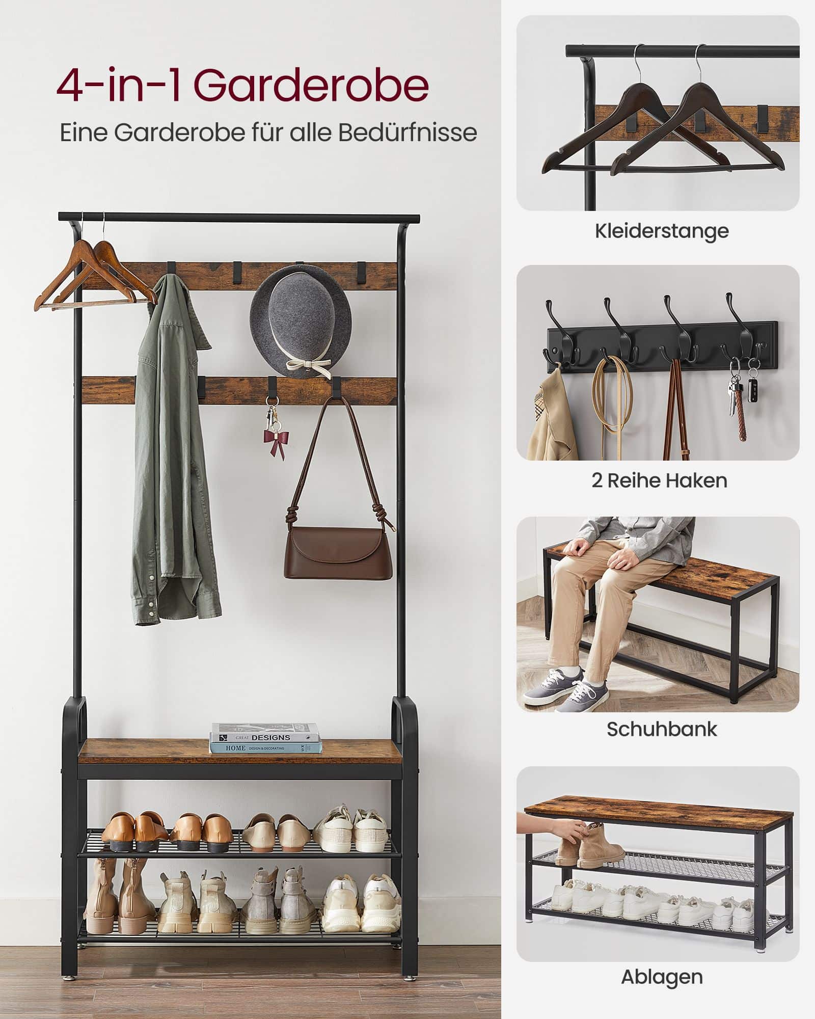 Garderobenständer mit 3 Ablagen-HSR400B01 Garderobenständer mit 3 Ablagen-HSR400B01