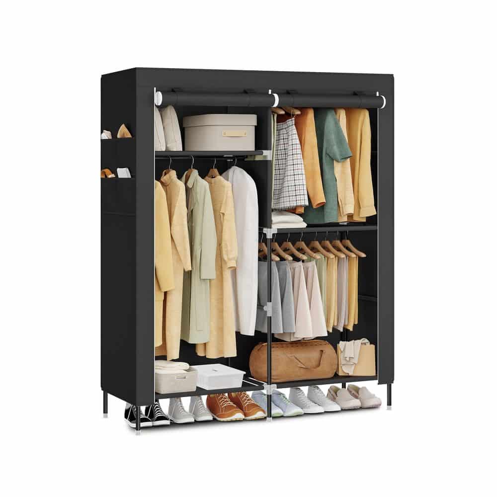 Stoffkleiderschrank mit Kleiderstange und praktischen Ablagen