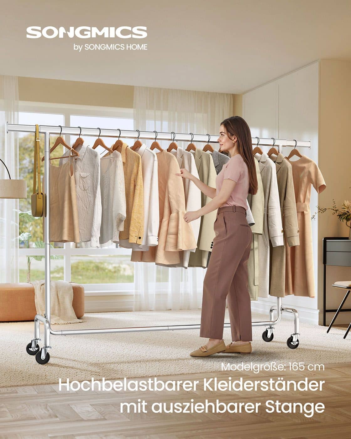 Kleiderständer auf Rollen 45 x (160-200) x 162,9 cm silbern Kleiderständer auf Rollen 45 x (160-200) x 162,9 cm silbern