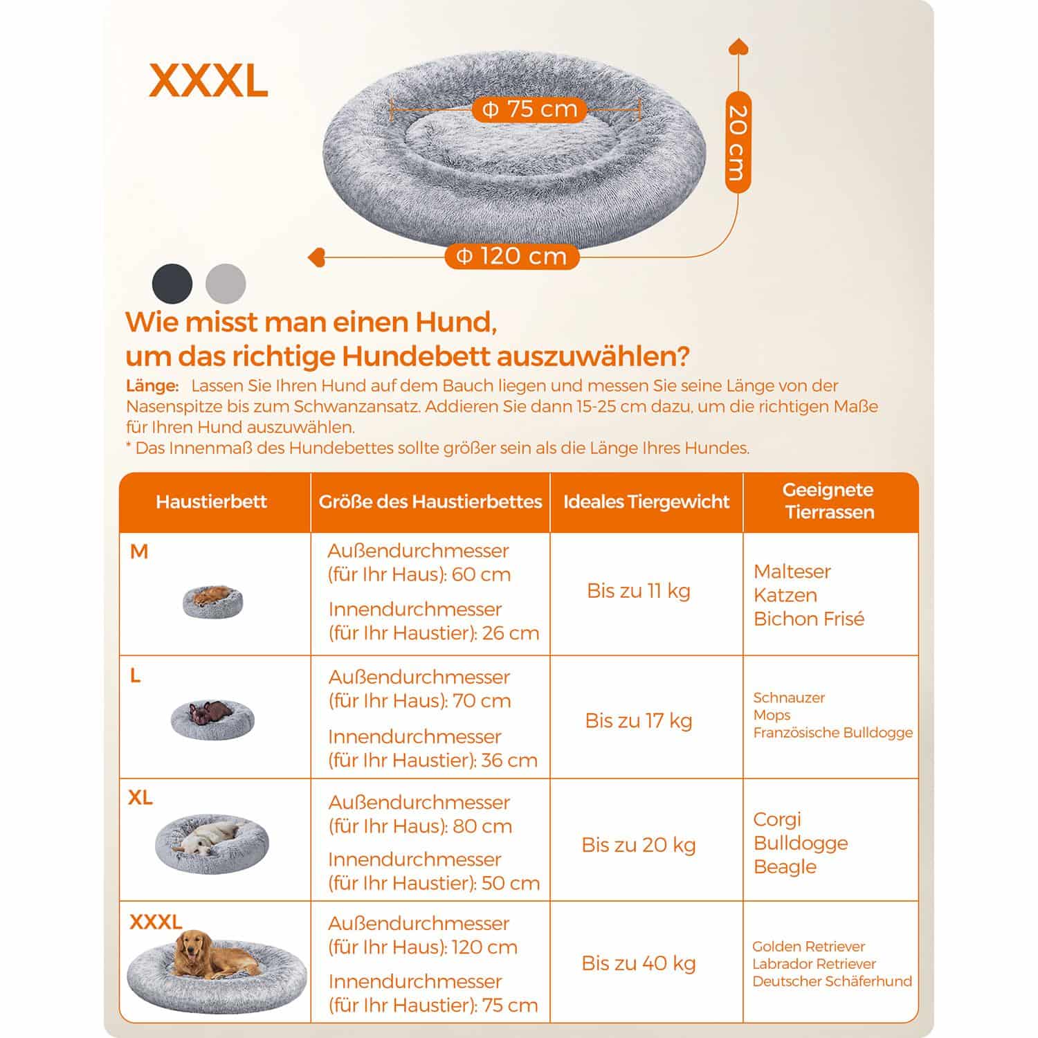 Flauschiges Hundebett Ø 120 cm hellgrau-PGW043G01 Flauschiges Hundebett Ø 120 cm hellgrau-PGW043G01