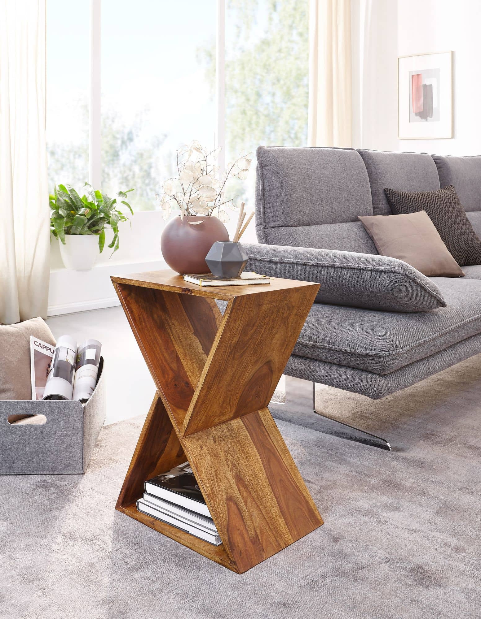 Beistelltisch X-Form 43x60x30 cm Sheesham Massivholz Anstelltisch Beistelltisch X-Form 43x60x30 cm Sheesham Massivholz Anstelltisch