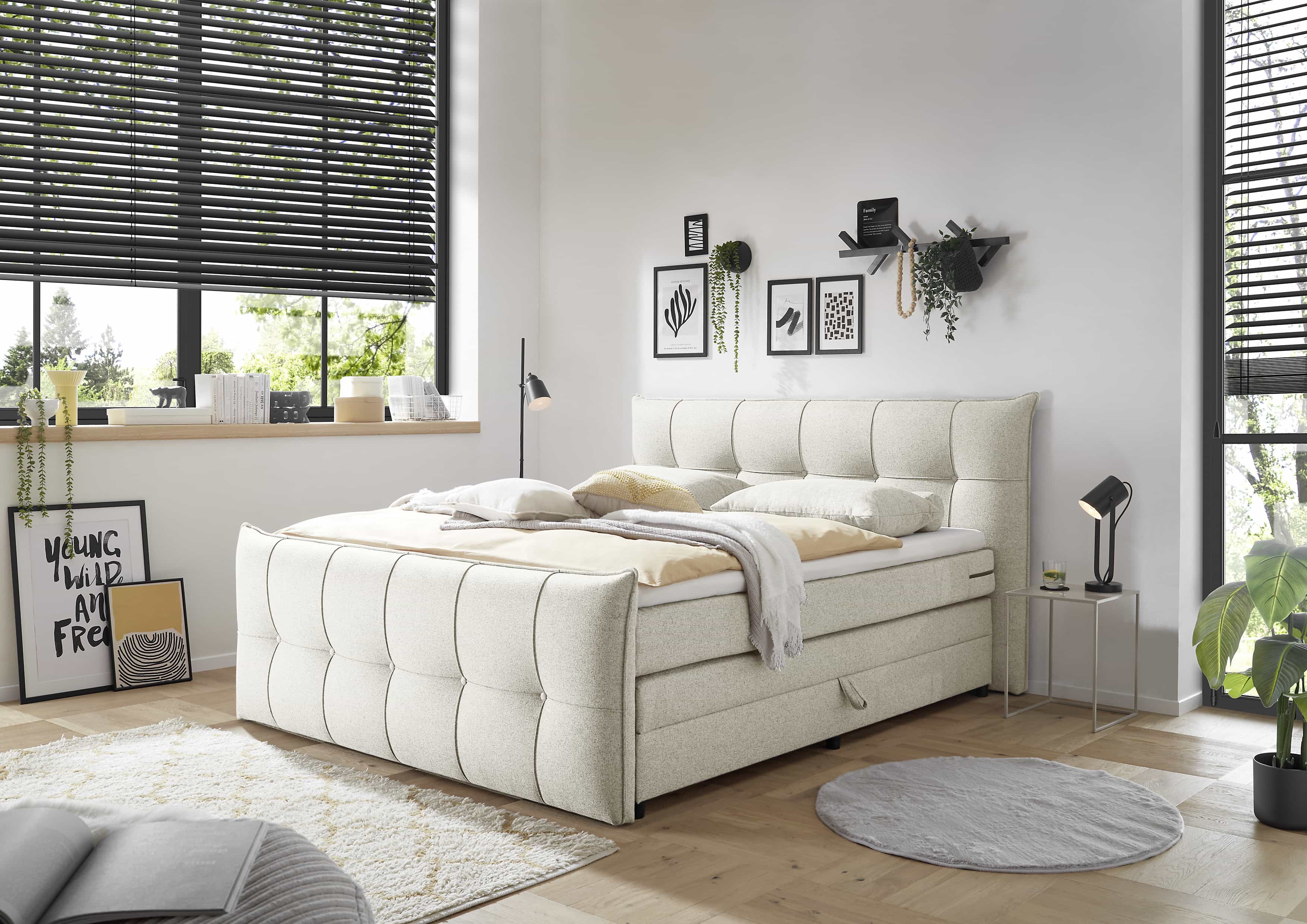 Boxspringbett Manchester von ED Exciting Design: Drei edle Farben, integrierte Bettkästen & flexible Größen