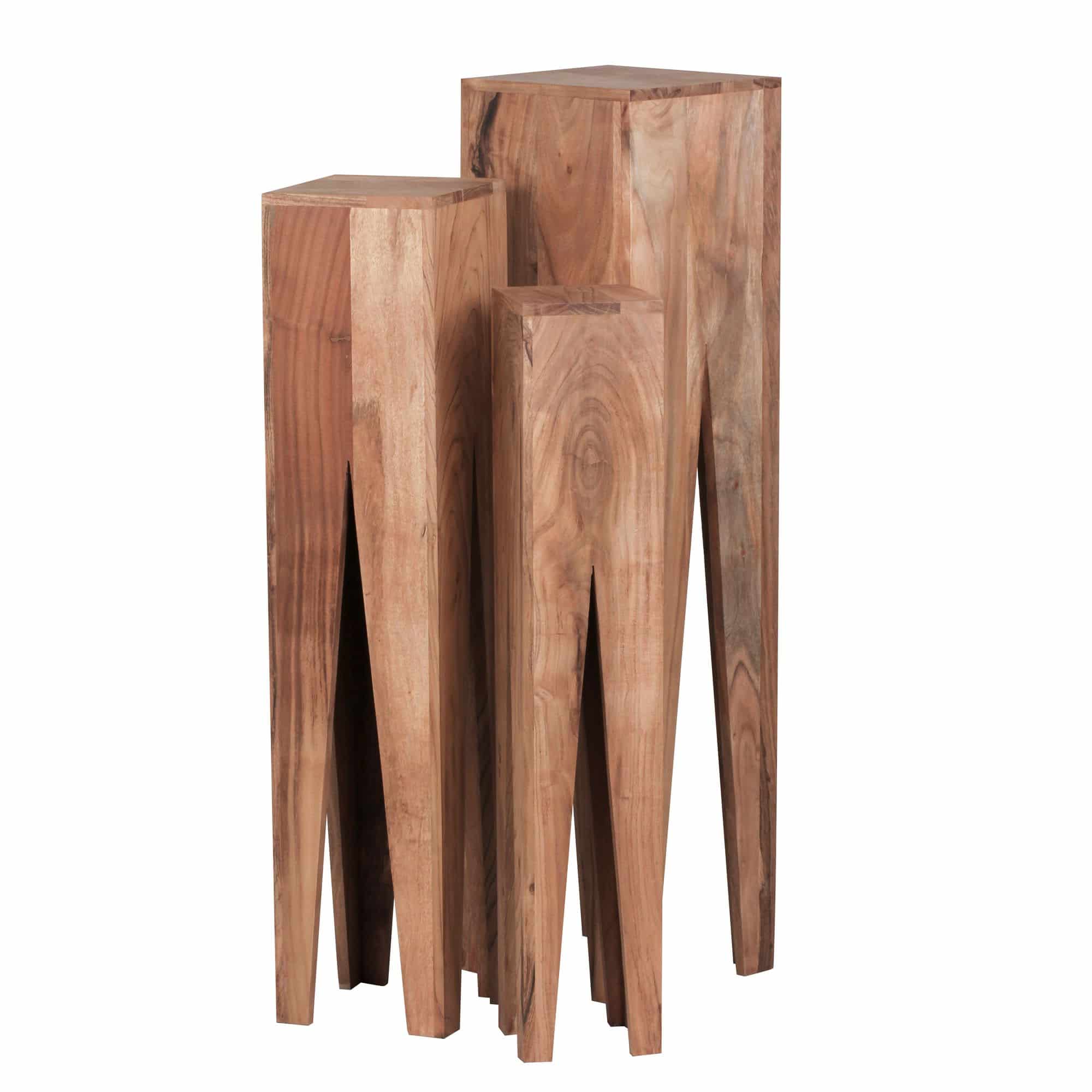 38579-WOHNLING-Beistelltisch-3er-Set-KADA-Massivh_8 Beistelltisch 3er Set Massivholz Akazie Wohnzimmer-Tisch Design Säulen Landhausstil Couchtisch quadratisch