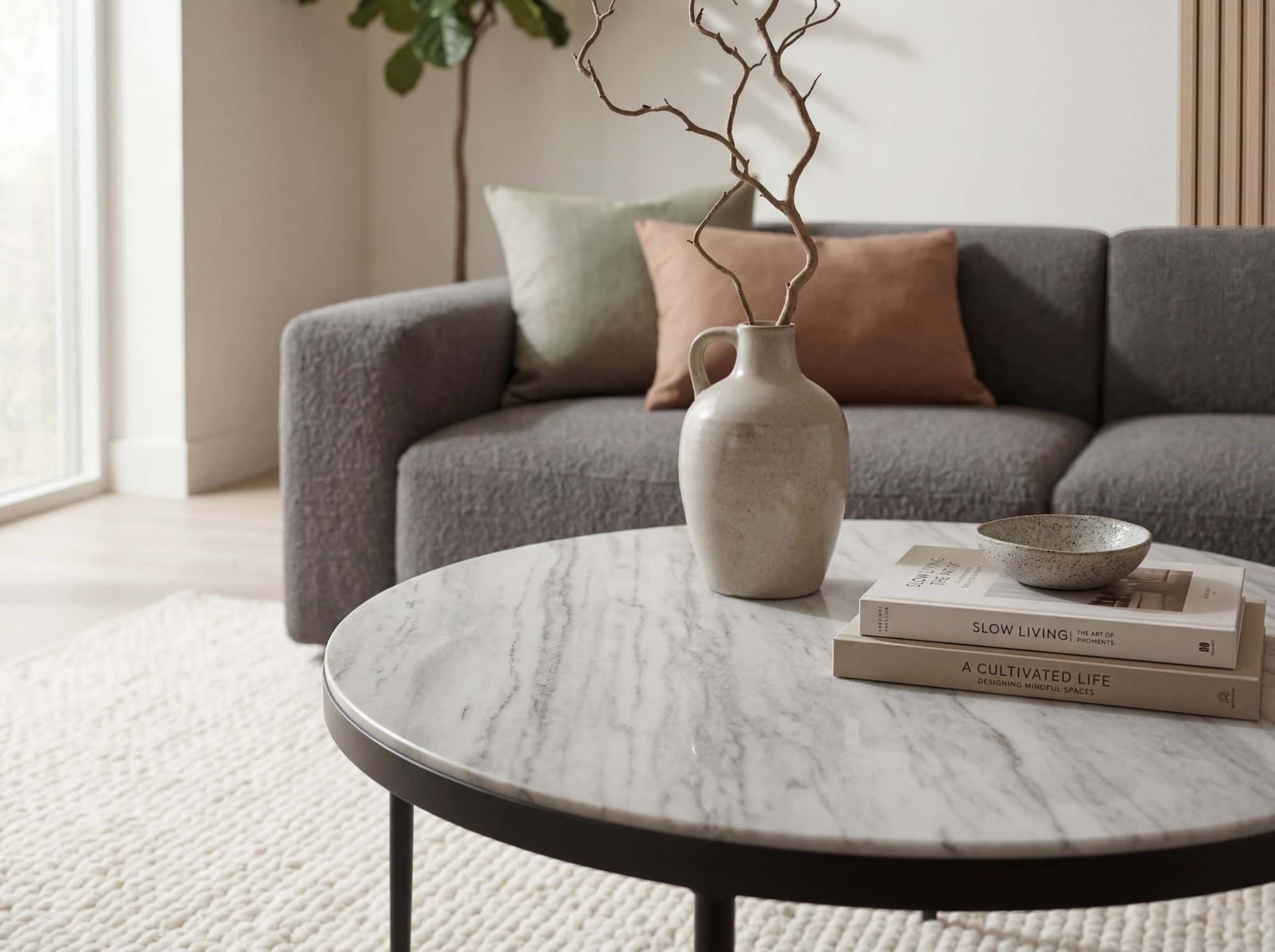 Couchtisch Metall mit weißer Toronto Marmor Tischplatte 70cm rund - Runder Wohnzimmertisch Design Loungetisch - Eleganter Sofatisch - Moderner Beistelltisch Handmade