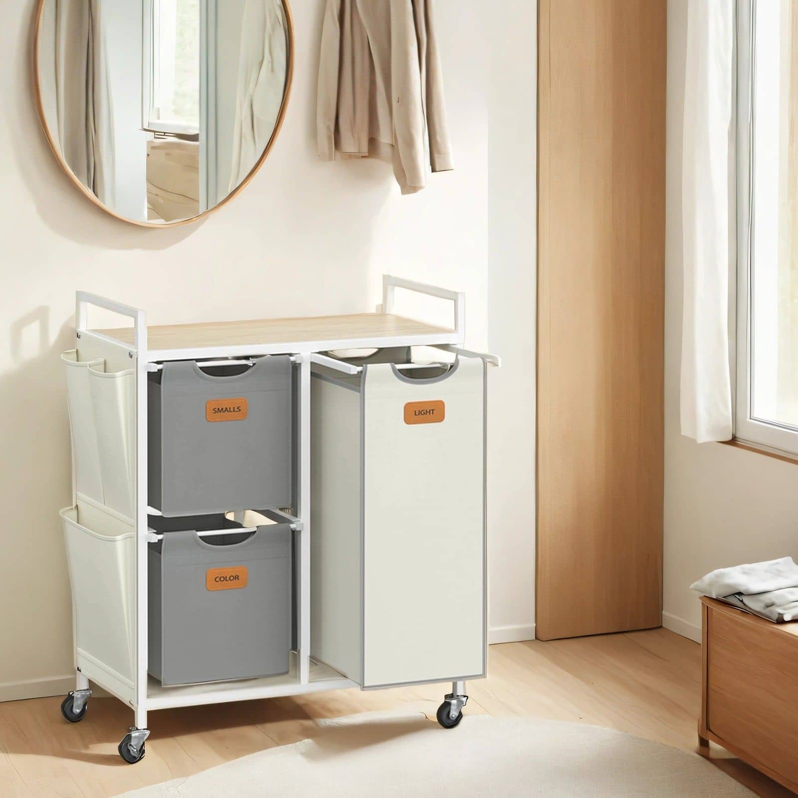 Wäschekorb 3 Fächer naturbeige-taubengrau-cremeweiß Wäschekorb 3 Fächer naturbeige-taubengrau-cremeweiß