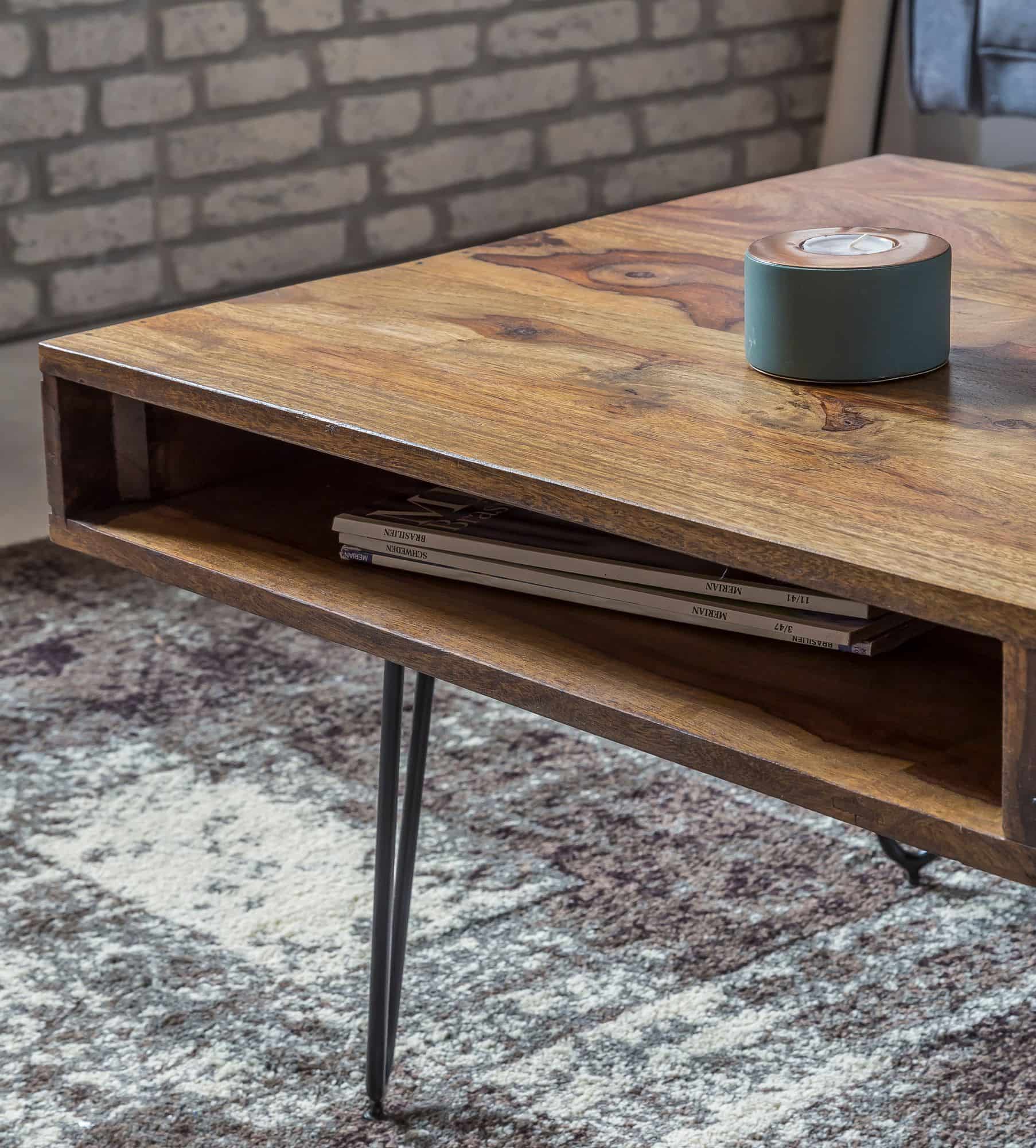 Couchtisch BAGLI Massiv-Holz Sheesham 110 cm breit Wohnzimmer-Tisch Design Metallbeine Landhaus-Stil Beistelltisch Couchtisch BAGLI Massiv-Holz Sheesham 110 cm breit Wohnzimmer-Tisch Design Metallbeine Landhaus-Stil Beistelltisch