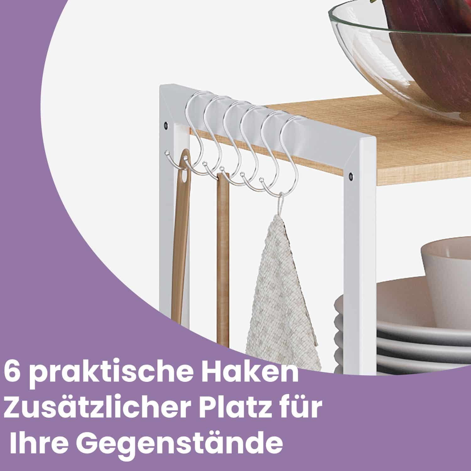 Küchenregal, Standregal, Bäckerregal mit Haken und Regalablagen Küchenregal, Standregal, Bäckerregal mit Haken und Regalablagen