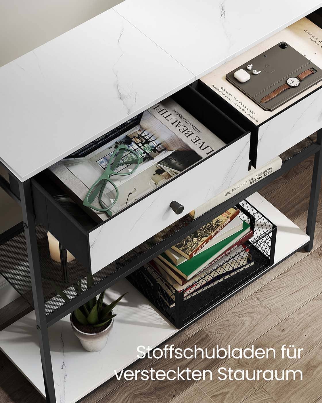 Schmaler Konsolentisch mit zwei Stoffschubladen