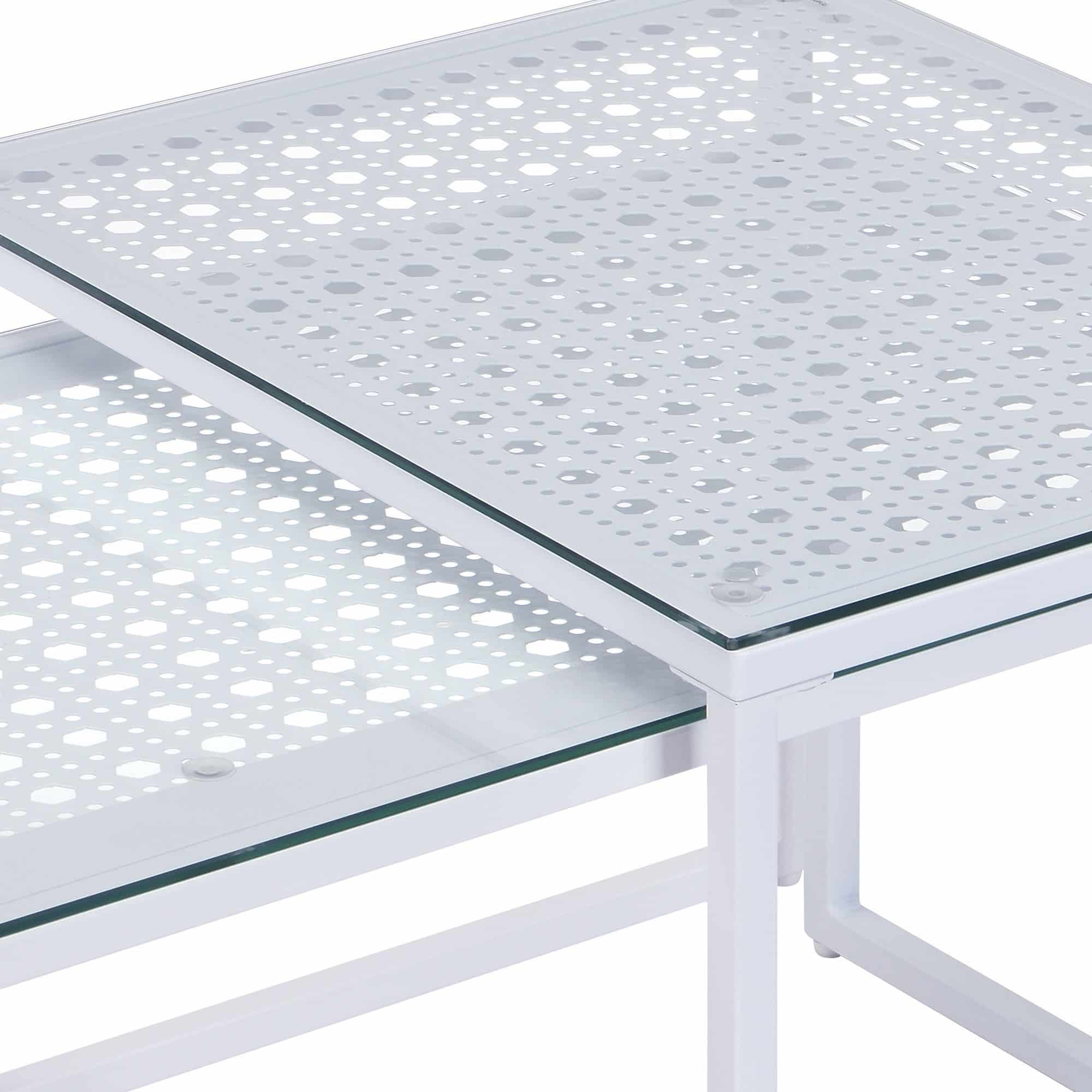 Satztisch Glas Metall 2er Set Modern Couchtisch Weiß Satztisch Glas Metall 2er Set Modern Couchtisch Weiß