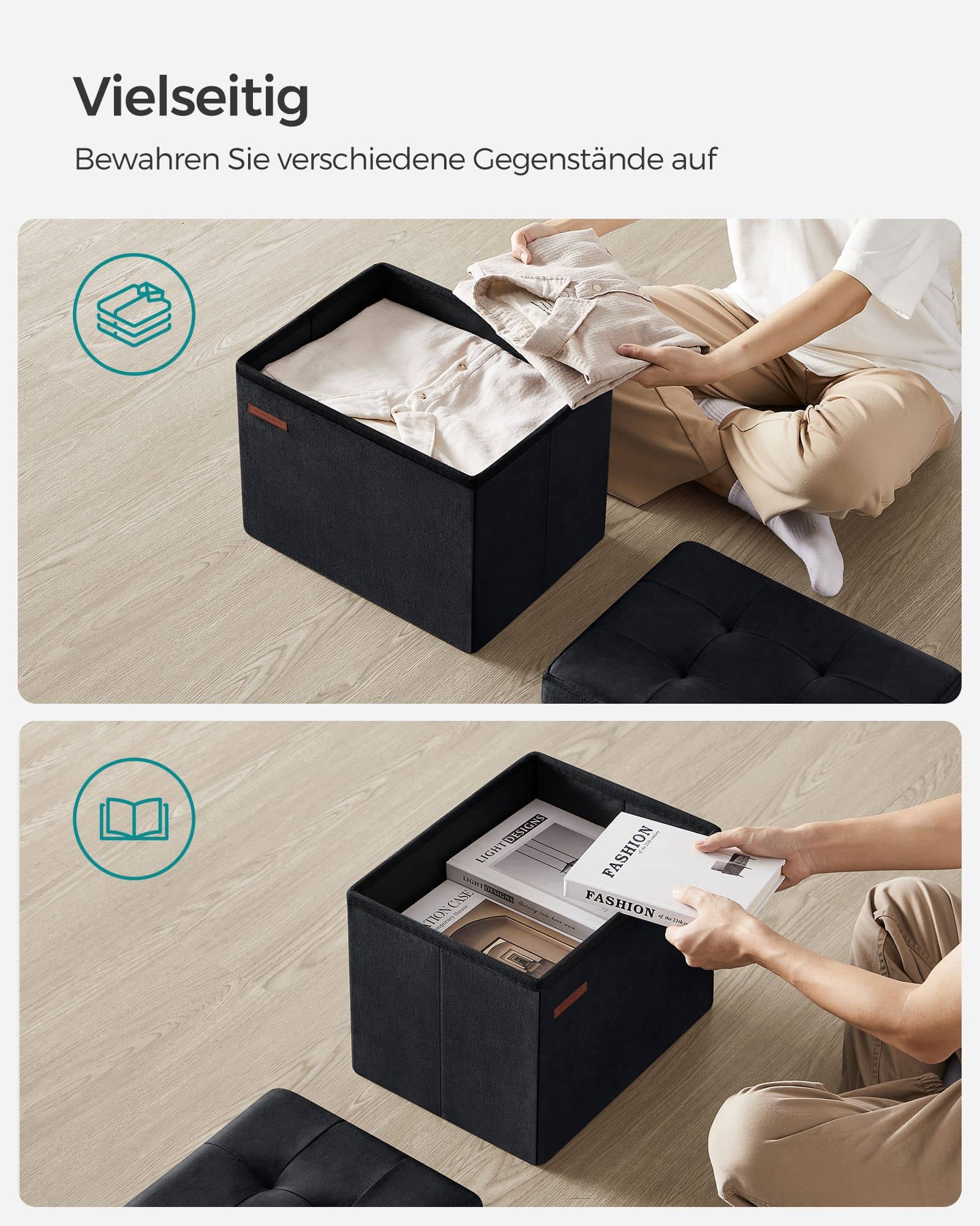 Sitzbank mit Stauraum aus Samt mit Deckel tintenschwarz