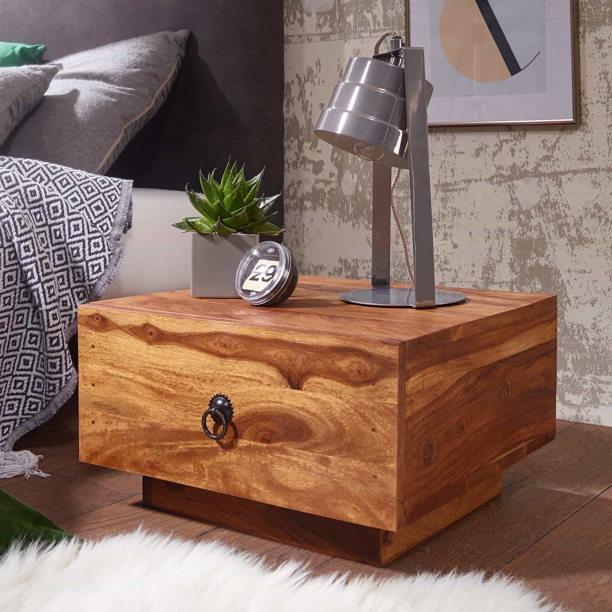 Design Nachttisch MUMBAI Massiv-Holz Sheesham 40x40x25 cm Design Nachttisch MUMBAI Massiv-Holz Sheesham 40x40x25 cm