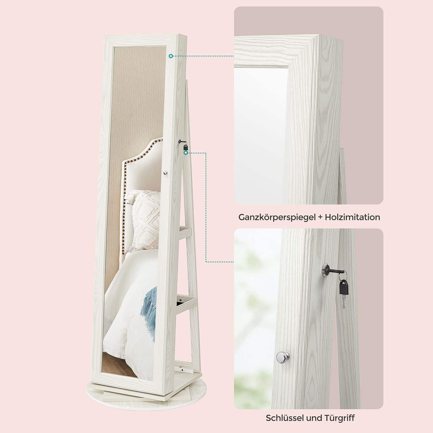 Drehbarer Schmuckschrank mit Spiegel-B34JBC62W Drehbarer Schmuckschrank mit Spiegel-B34JBC62W
