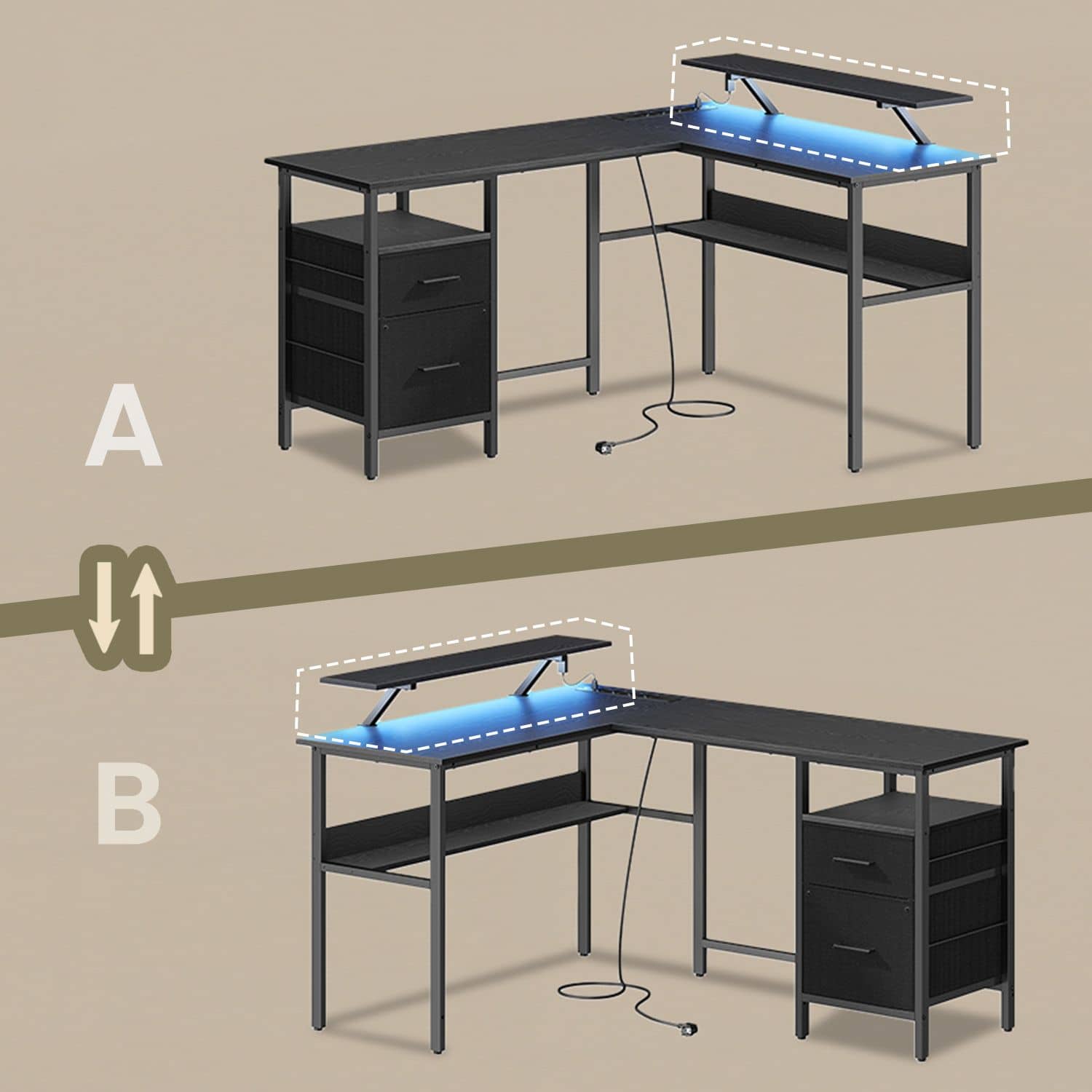 Schreibtisch in L-Form, Tisch mit Steckdosen, Eckschreibtisch Schreibtisch in L-Form, Tisch mit Steckdosen, Eckschreibtisch