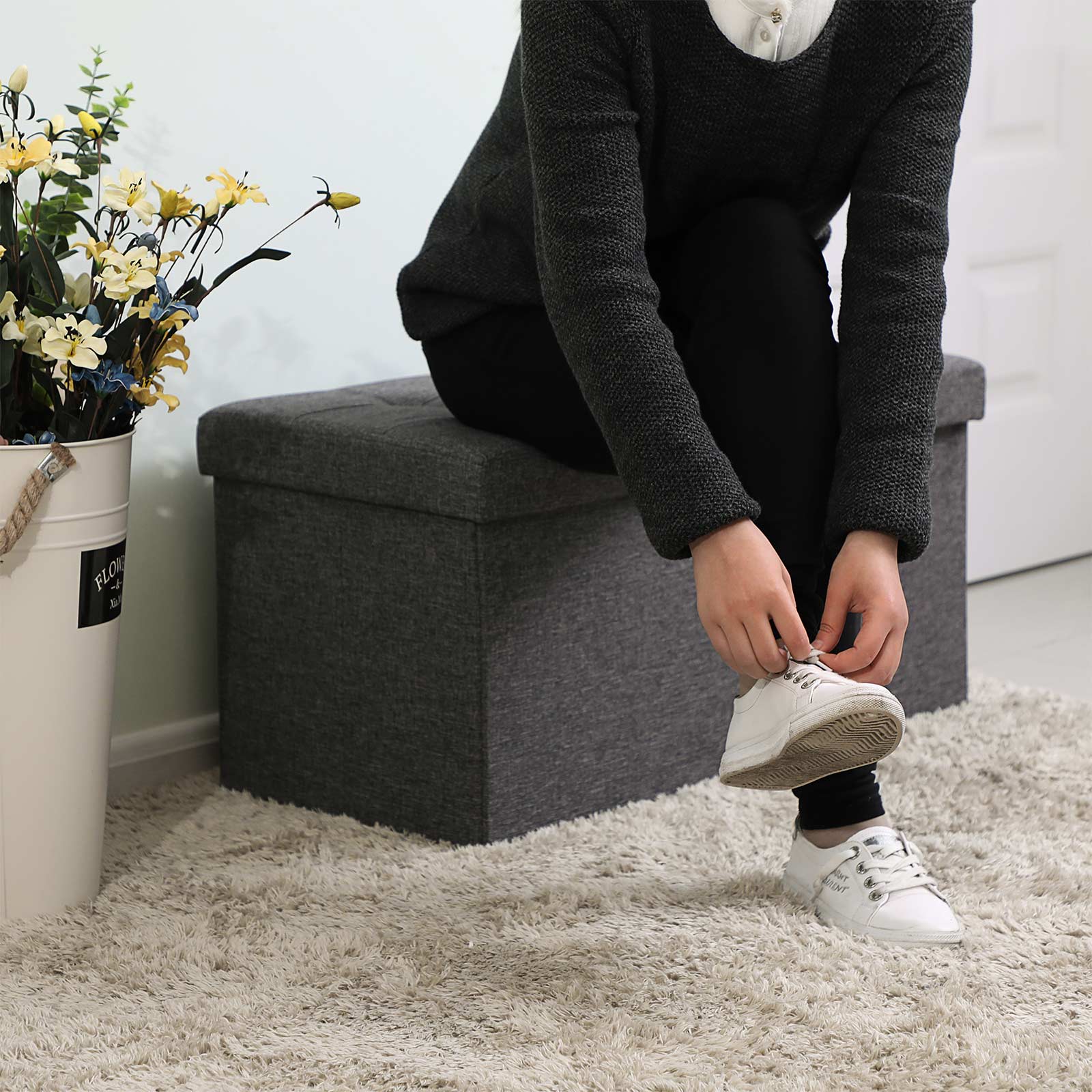 Sitzbank mit Klappdeckel 76 cm Dunkelgrau-B34LSF46GYZ Sitzbank mit Klappdeckel 76 cm Dunkelgrau-B34LSF46GYZ