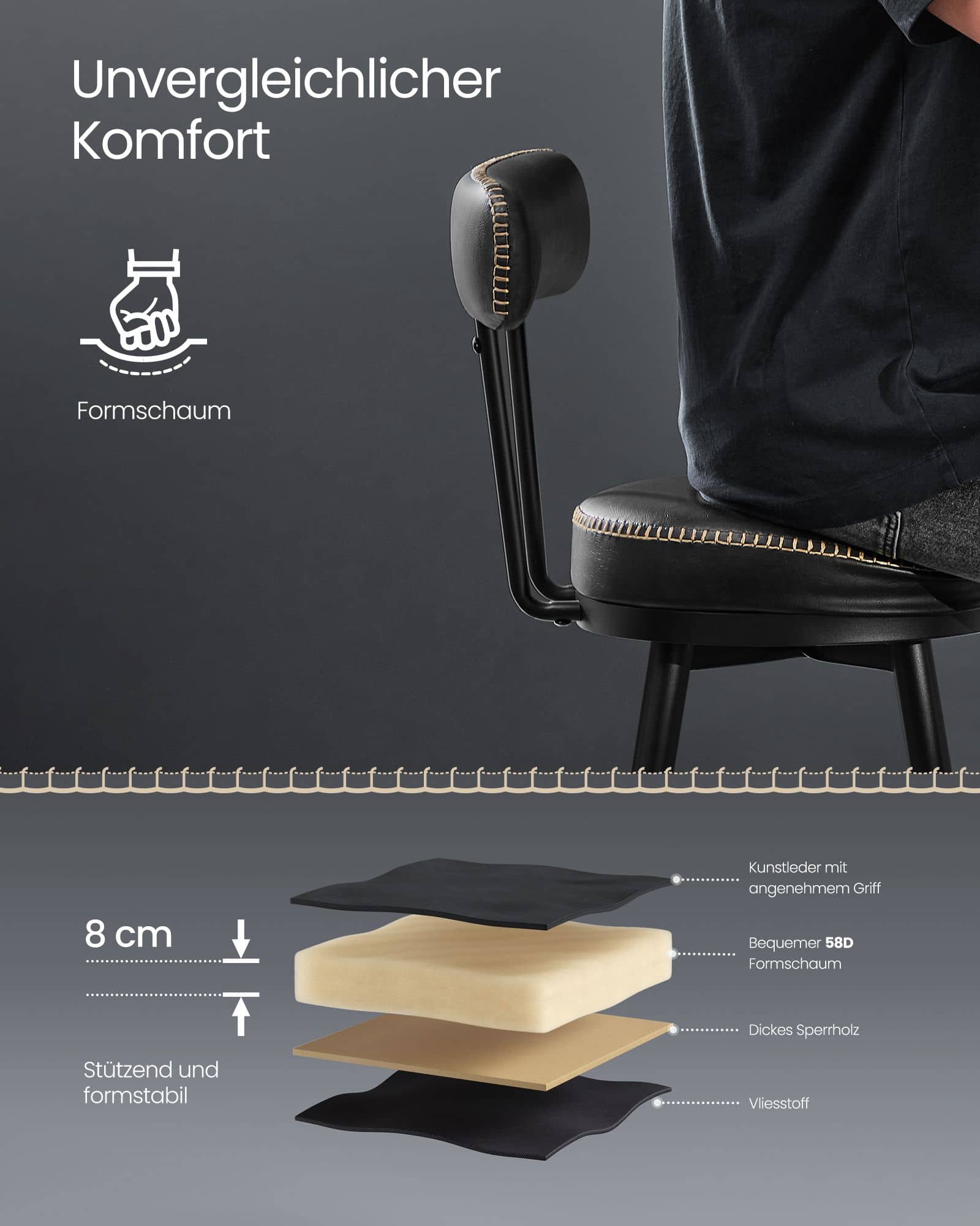 EKHO Kollektion - Barstuhl 2er Set mit Rückenlehne drehbar tintenschwarz EKHO Kollektion - Barstuhl 2er Set mit Rückenlehne drehbar tintenschwarz