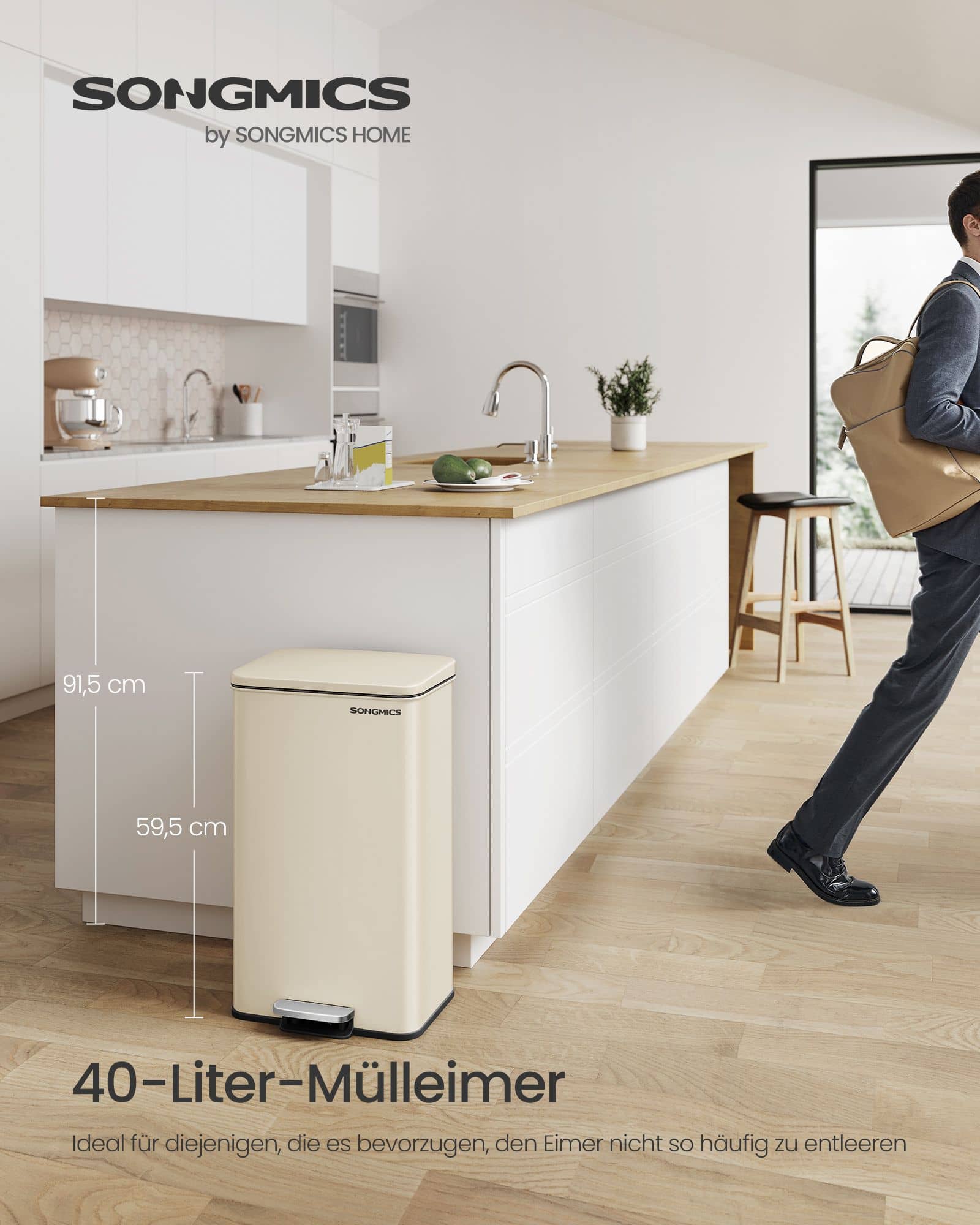Mülleimer 40 L mit Deckel – Sandbeige Mülleimer 40 L mit Deckel – Sandbeige