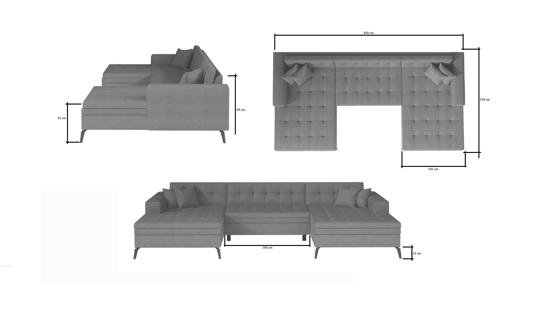 Vertizo Wohnlandschaft mit Schlaffunktion - Nube-Stoff
