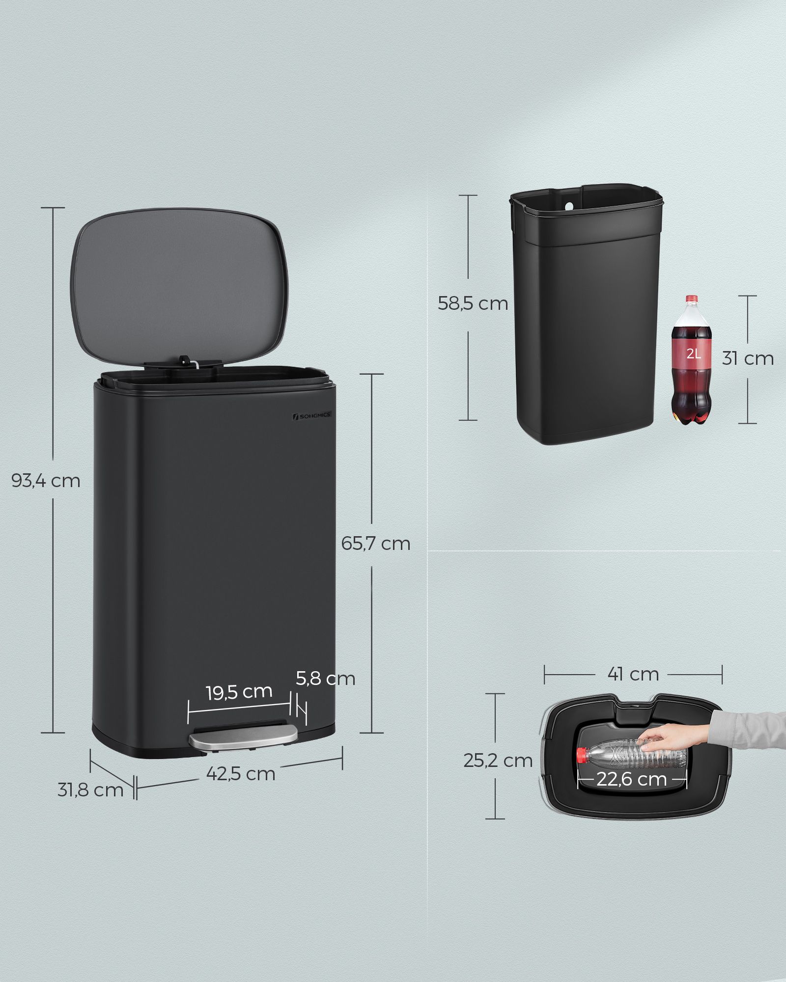 Mülleimer Küche Fußpedal Stahl schwarz-B34LTB050B02 Mülleimer Küche Fußpedal Stahl schwarz-B34LTB050B02