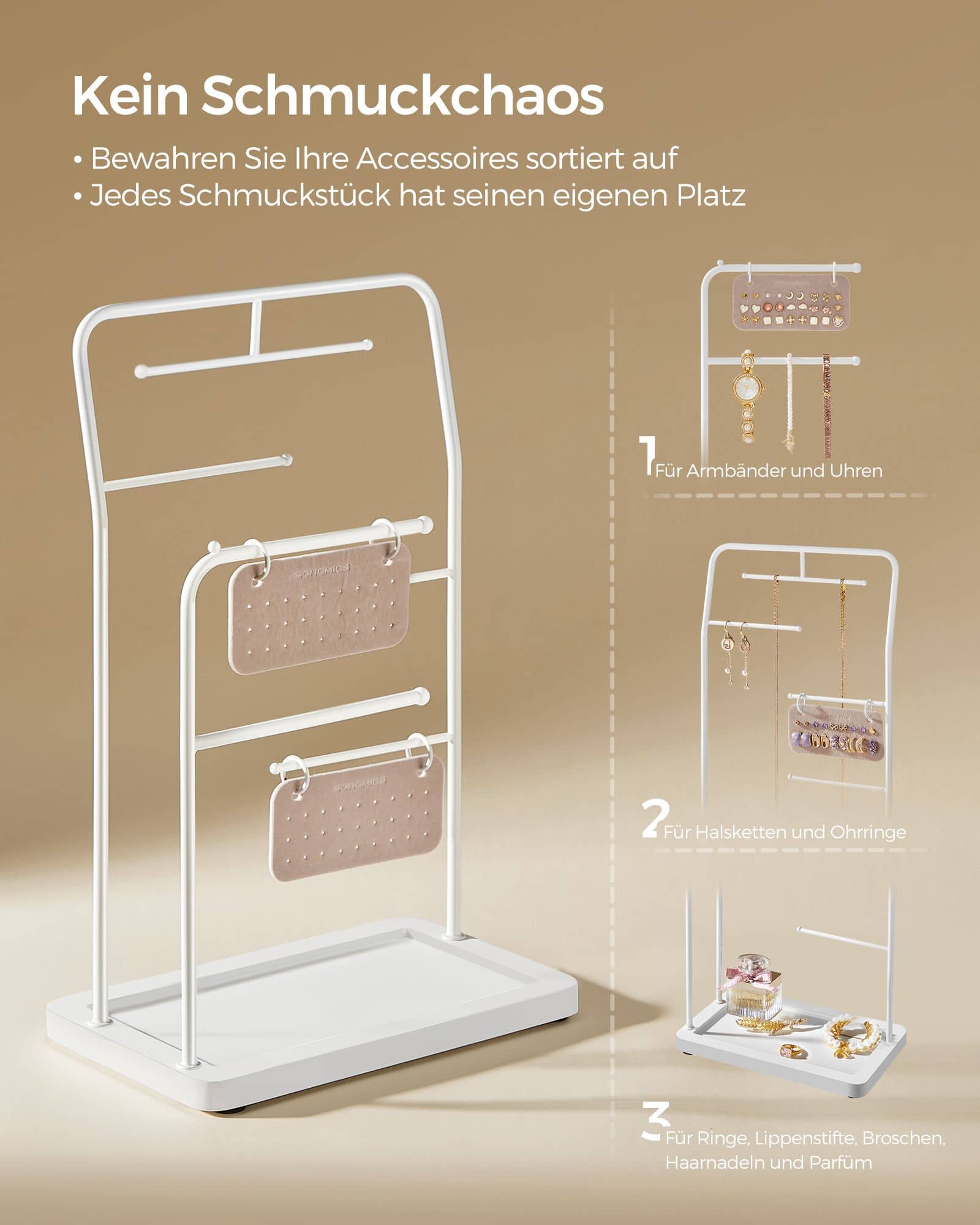 Schmuckständer mit 6 Hängestangen aus Metall wolkenweiß Schmuckständer mit 6 Hängestangen aus Metall wolkenweiß