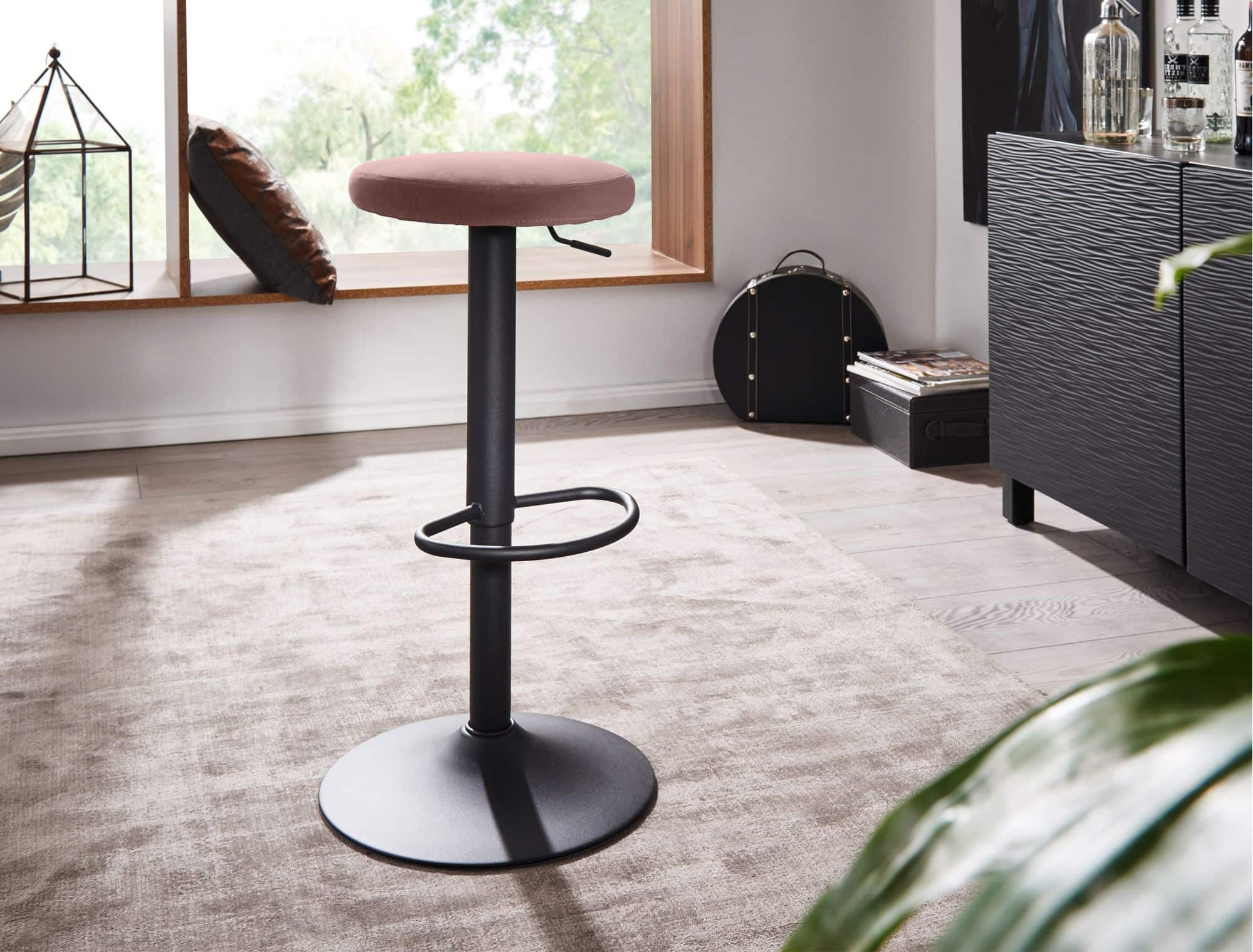 56597-WOHNLING-Barhocker-Samt-Rosa-Hocker-ohne-Lehne-Kuechenhocker-Stoff-Metall-100kg-Design-Barstuhl-Tresenhocker-drehbar-Bistrohocker-WL6-197-WL6-197_3 Stilvolle Sitzlösung: Samt-Barhocker für Ihr Zuhause