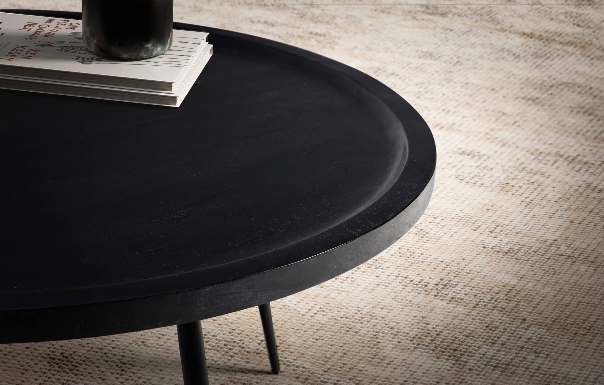 Couchtisch 75x75x38 cm Mango Massivholz Metall Schwarz Sofatisch Rund