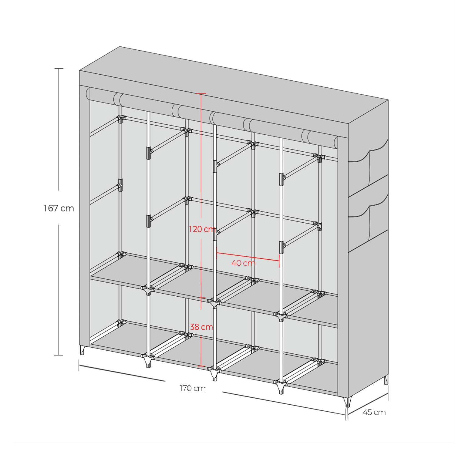 Stoffschrank, Kleiderschrank, 45 x 170 x 167 cm