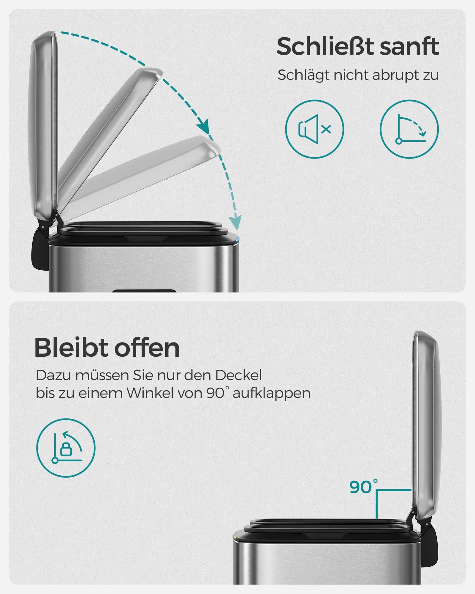 40 L Mülleimer mit 2 Fächern silbern-LTB40NL 40 L Mülleimer mit 2 Fächern silbern-LTB40NL