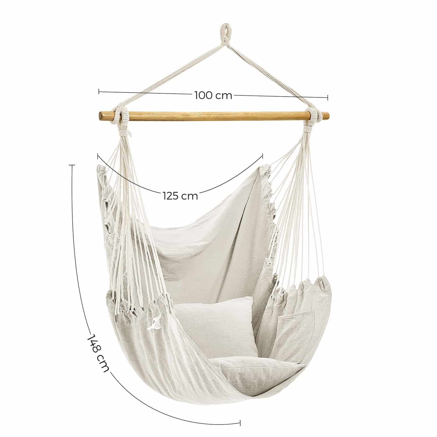 Hängesessel mit 2 Kissen und Metallkette beige Hängesessel mit 2 Kissen und Metallkette beige