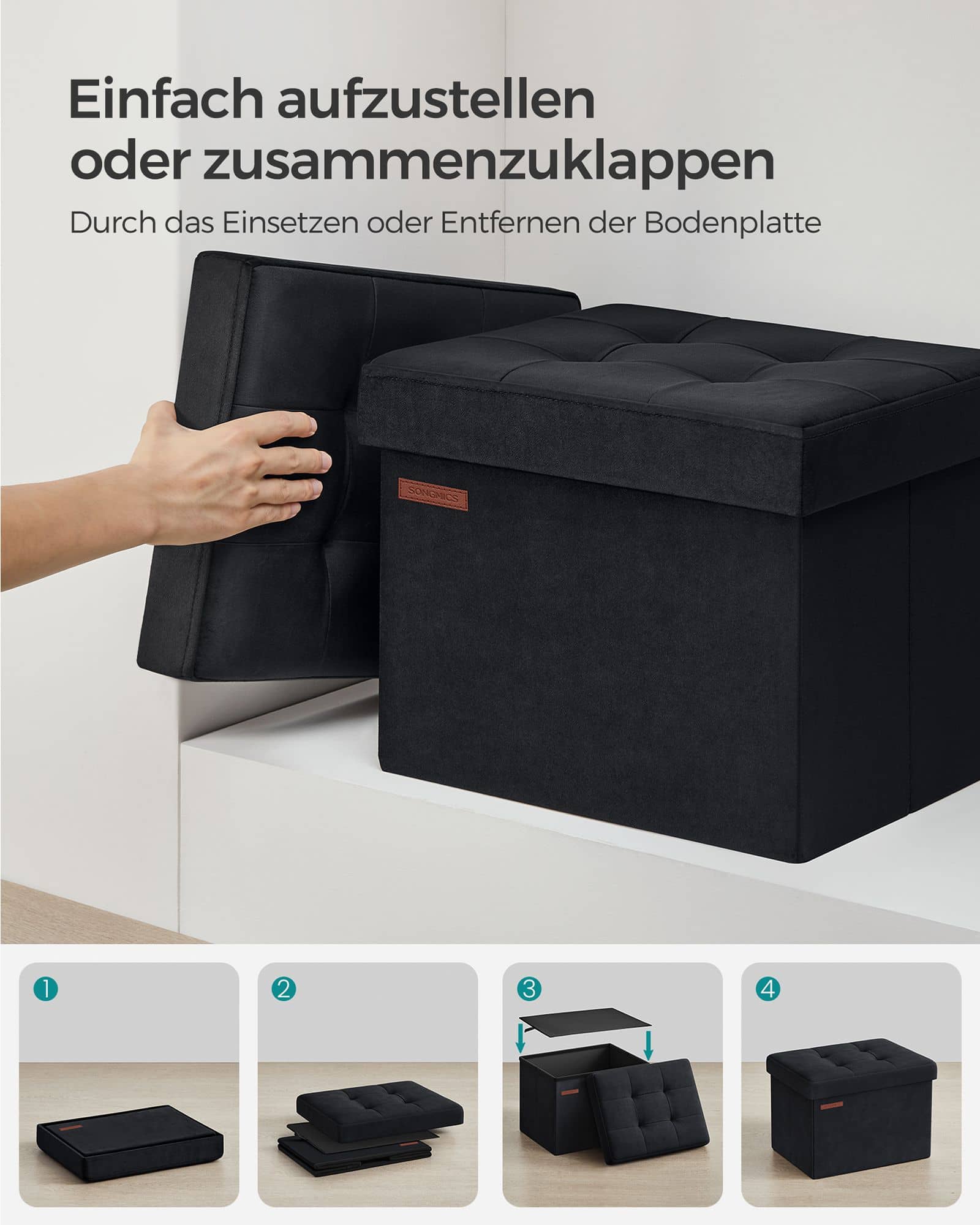 Sitzbank mit Stauraum aus Samt mit Deckel tintenschwarz Sitzbank mit Stauraum aus Samt mit Deckel tintenschwarz