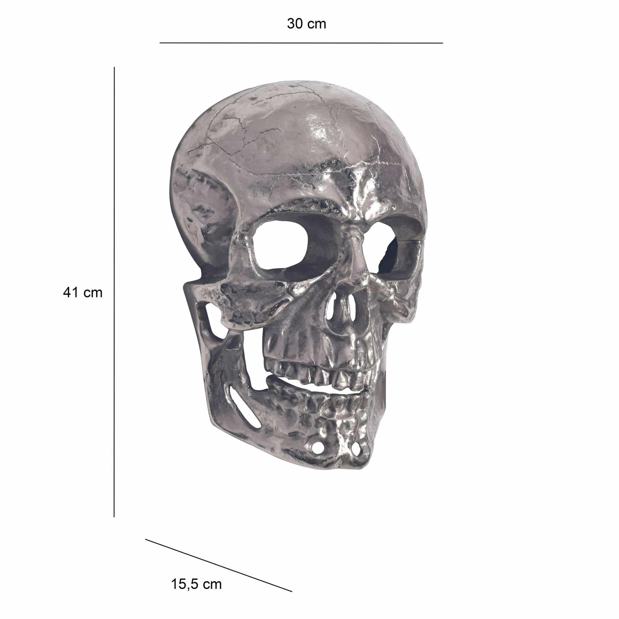 Wanddeko Totenkopf Aluminium Silber 41 cm Schädel Groß