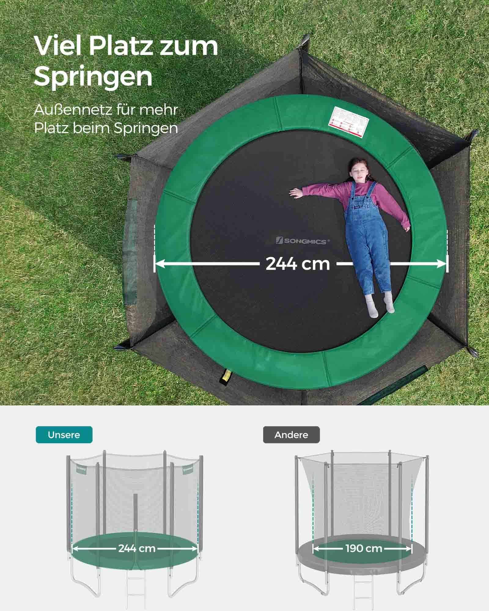 Trampolin Ø 244 cm mit Netz für Garten dunkelgrün-STR081C01
